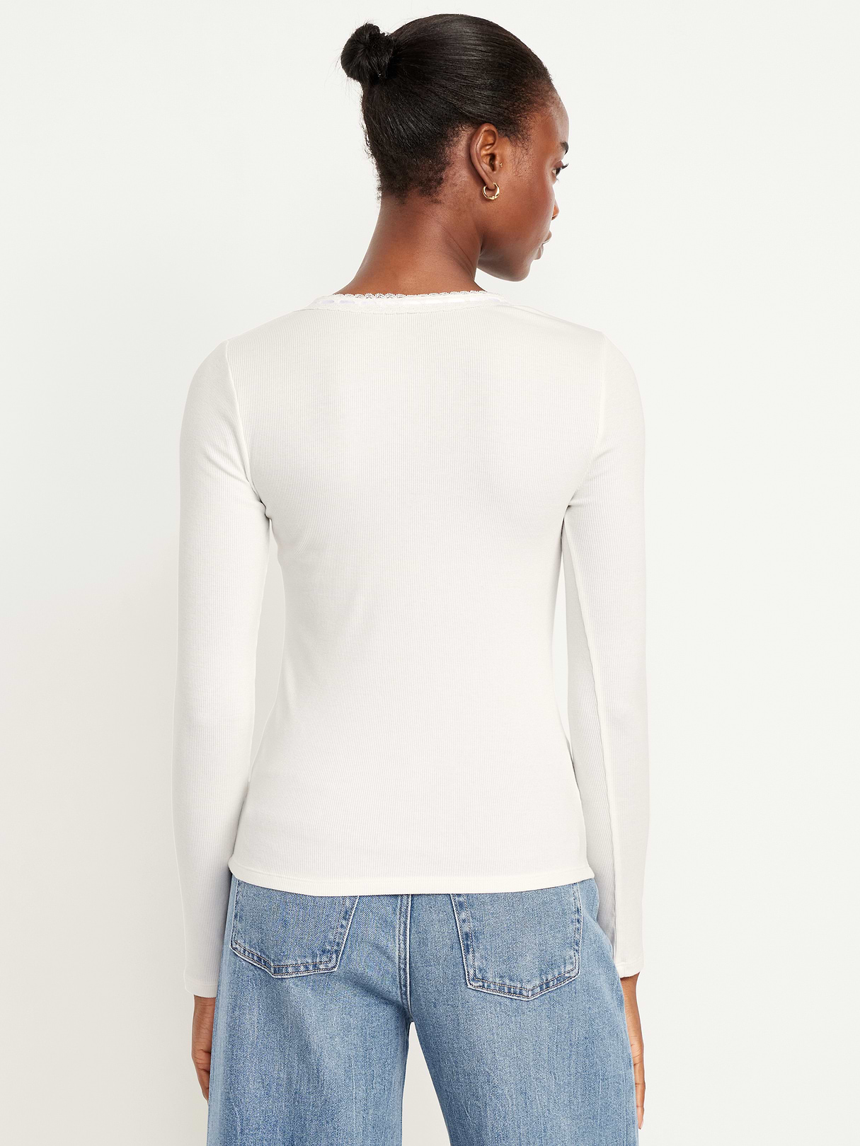 Scoop-Neck Long-Sleeve Ribbed Top - Sea Salt