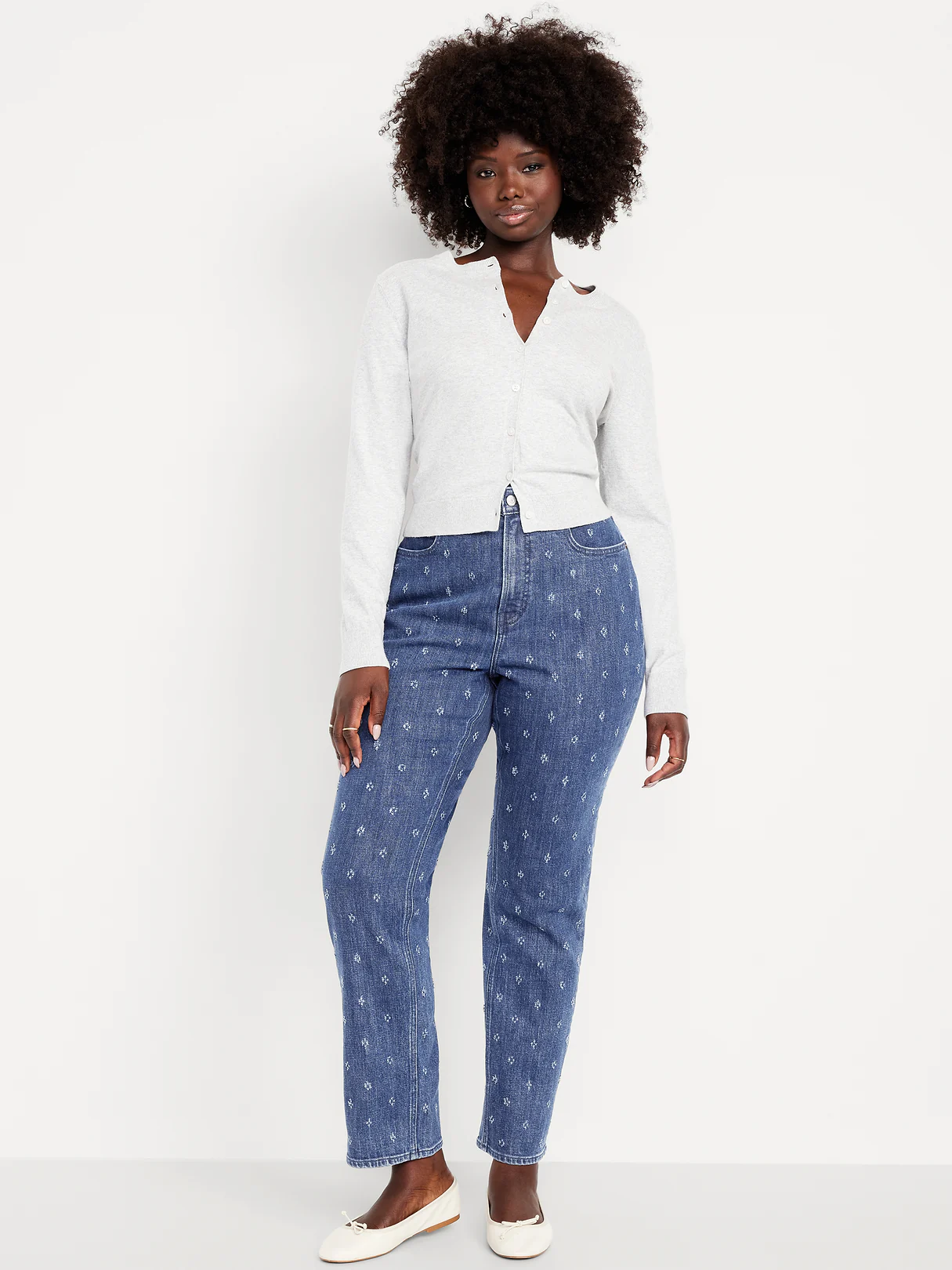 Curvy Extra High-Waisted Straight Jeans - Textured Dark Wash