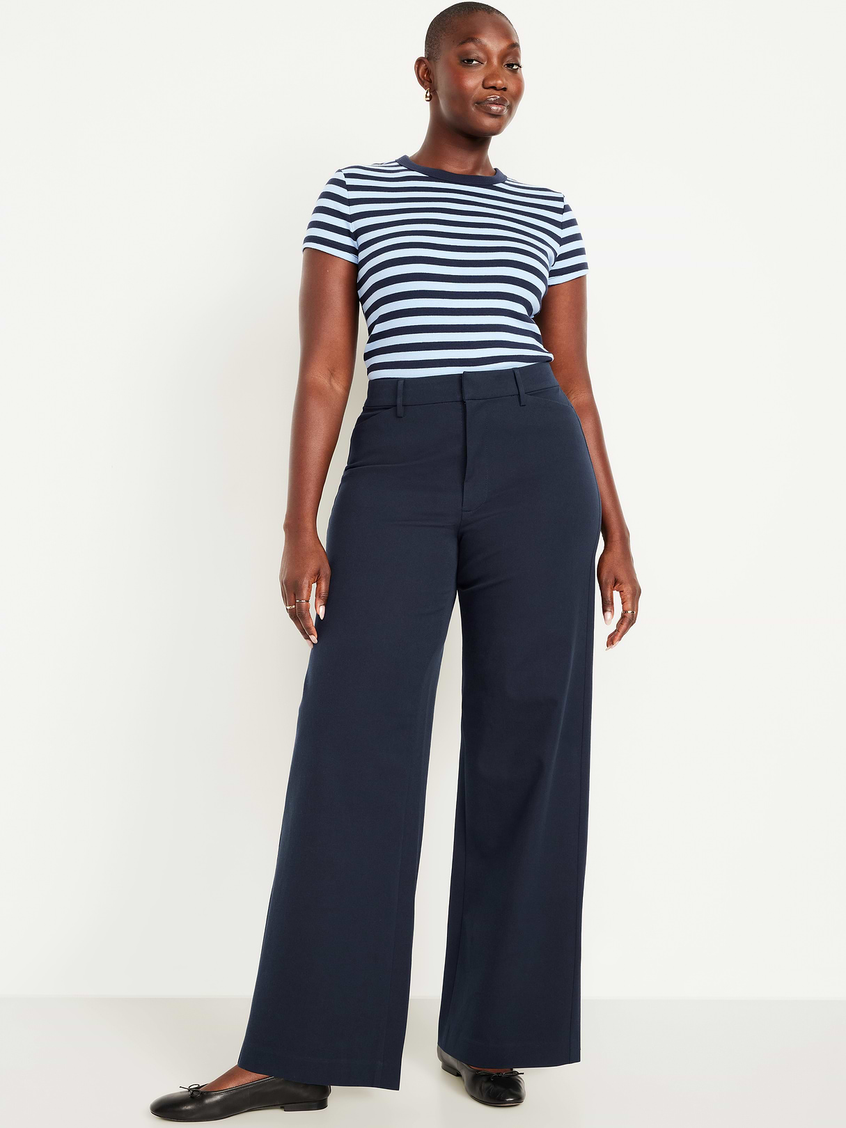 High-Waisted Pull-On Pixie Wide Leg Pants - In the Navy