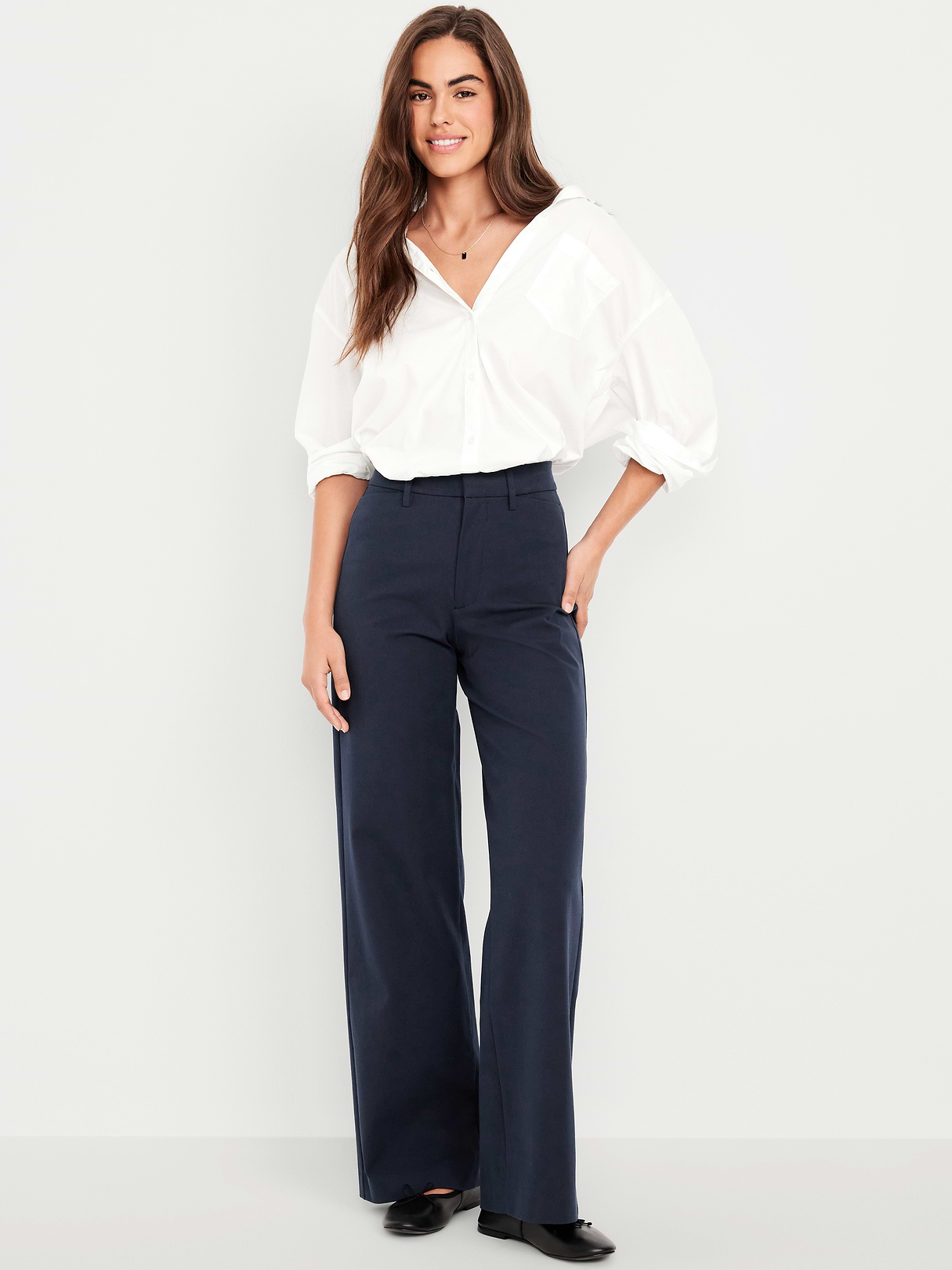 High-Waisted Pull-On Pixie Wide Leg Pants - In the Navy