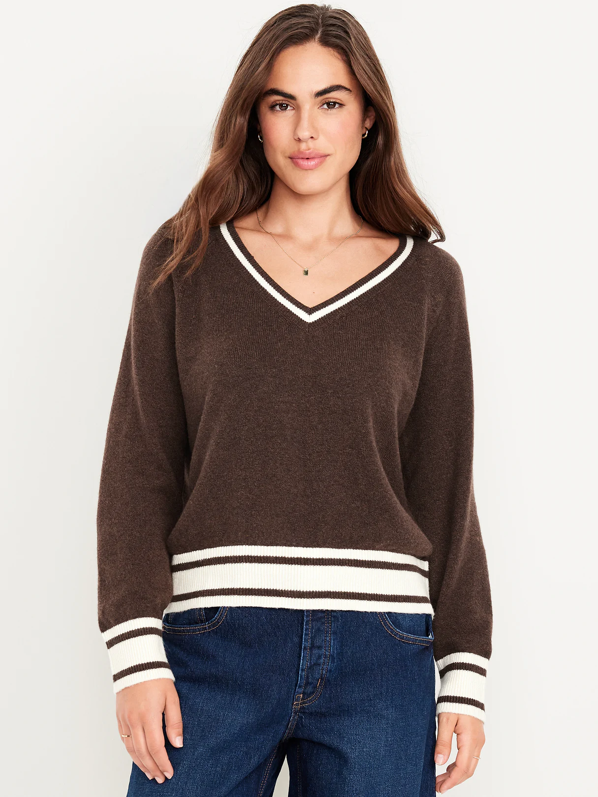 SoSoft Loose V-Neck Sweater - Earthen/Cream