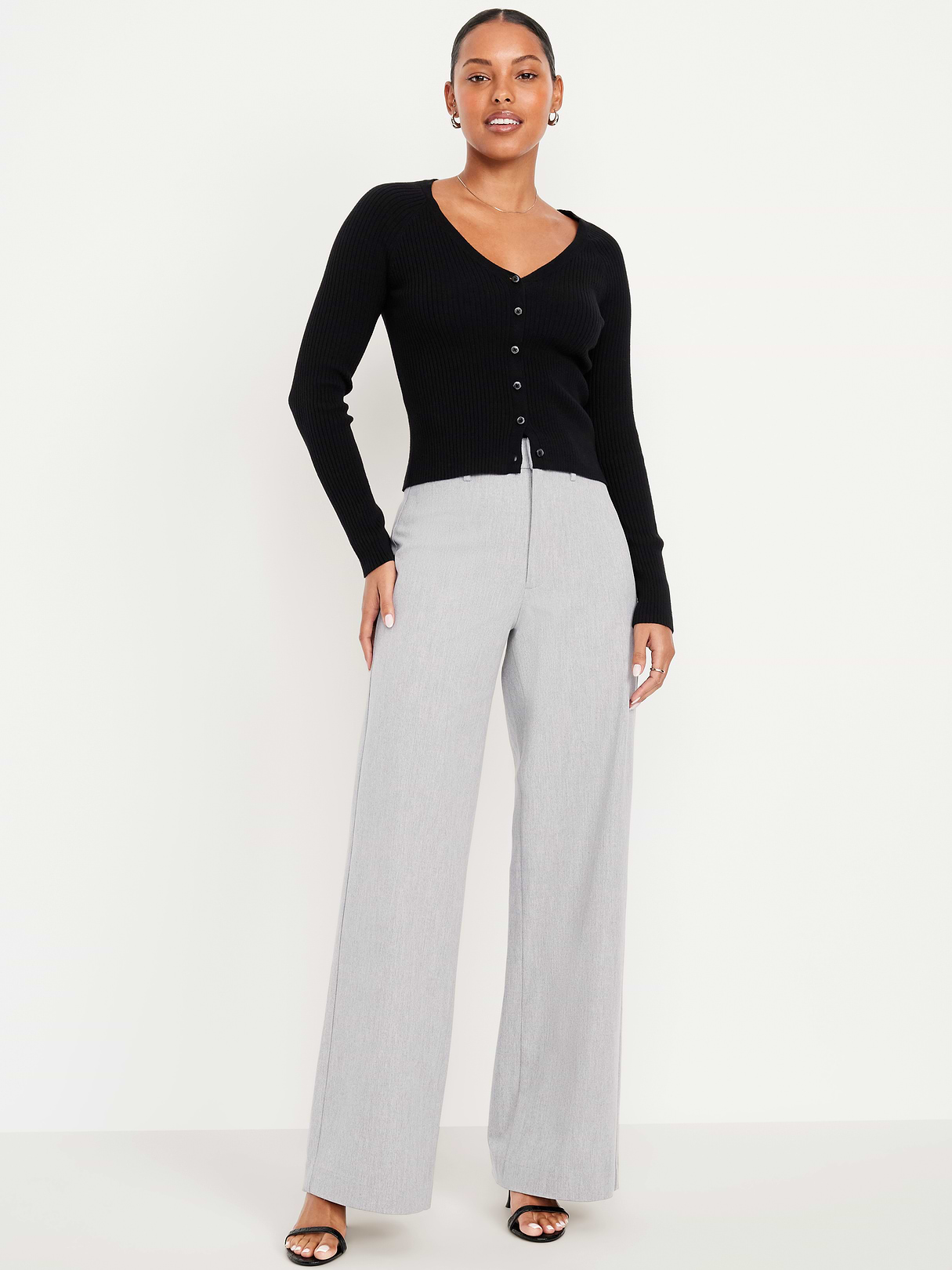High-Waisted Pull-On Pixie Wide Leg Pants - Light Heather Gray