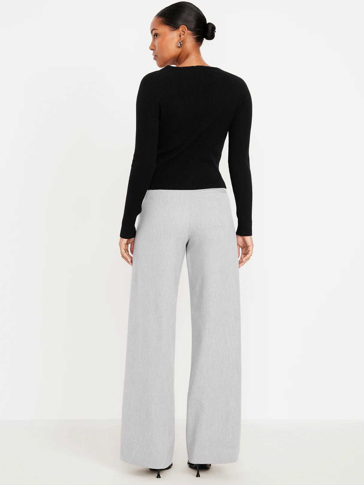 High-Waisted Pull-On Pixie Wide Leg Pants - Light Heather Gray