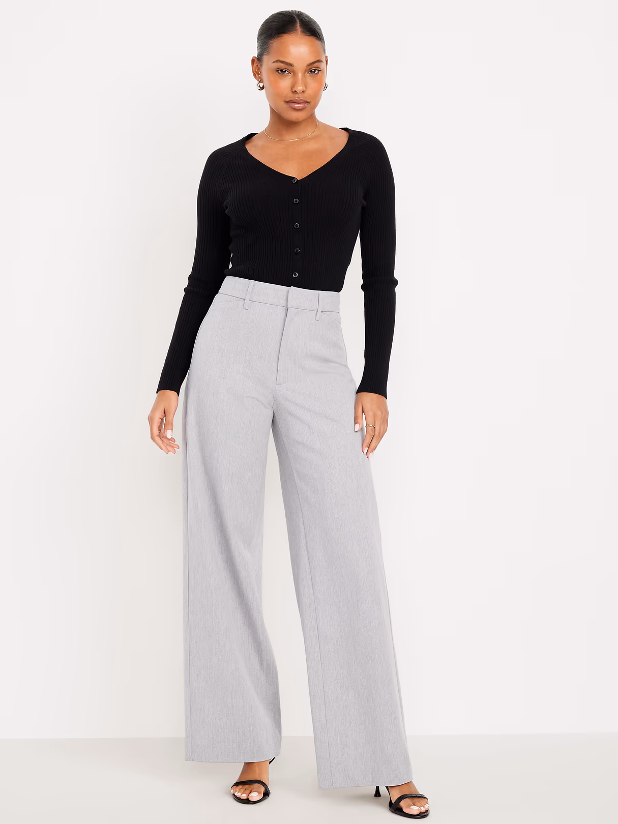 High-Waisted Pull-On Pixie Wide Leg Pants - Light Heather Gray