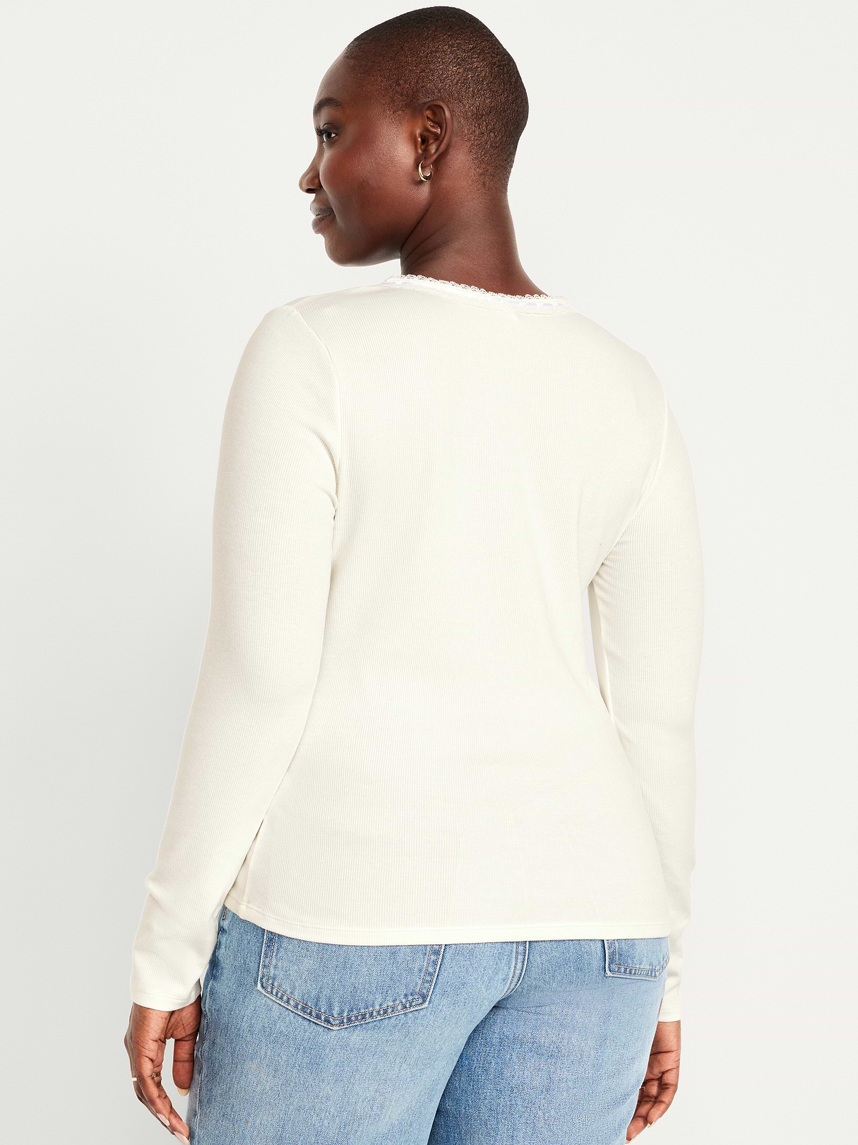 Scoop-Neck Long-Sleeve Ribbed Top - Sea Salt