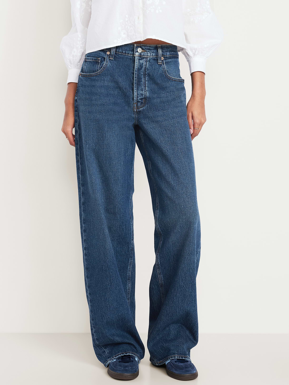 Mid-Rise Slouchy Wide-Leg Jeans - Dark Wash