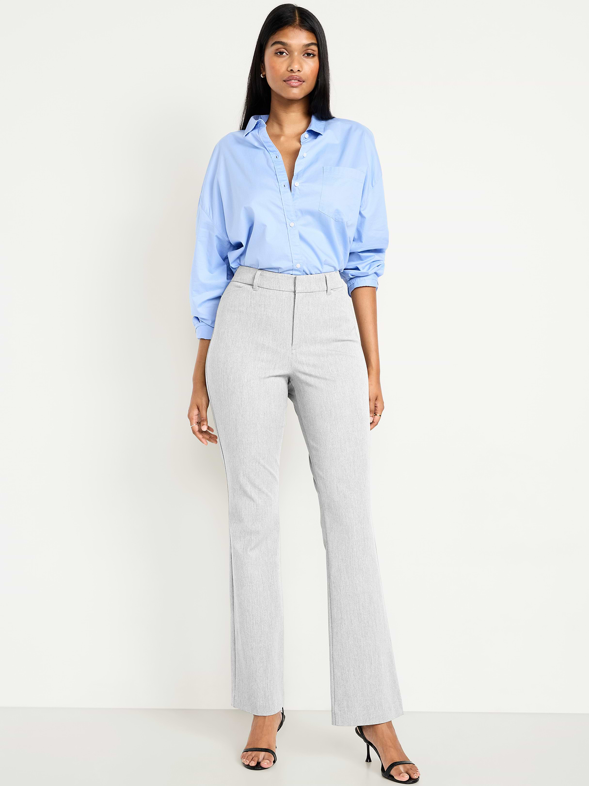 High-Waisted Pixie Flare Pants - Light Heather Gray