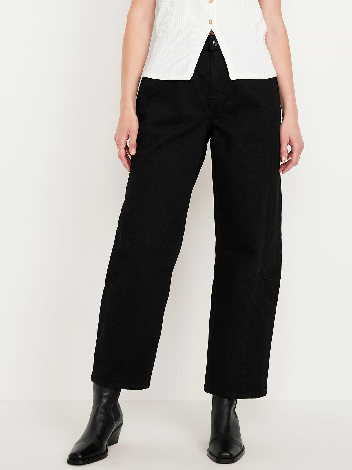 High-Waisted Baggy Barrel Ankle Jeans - Black Wash
