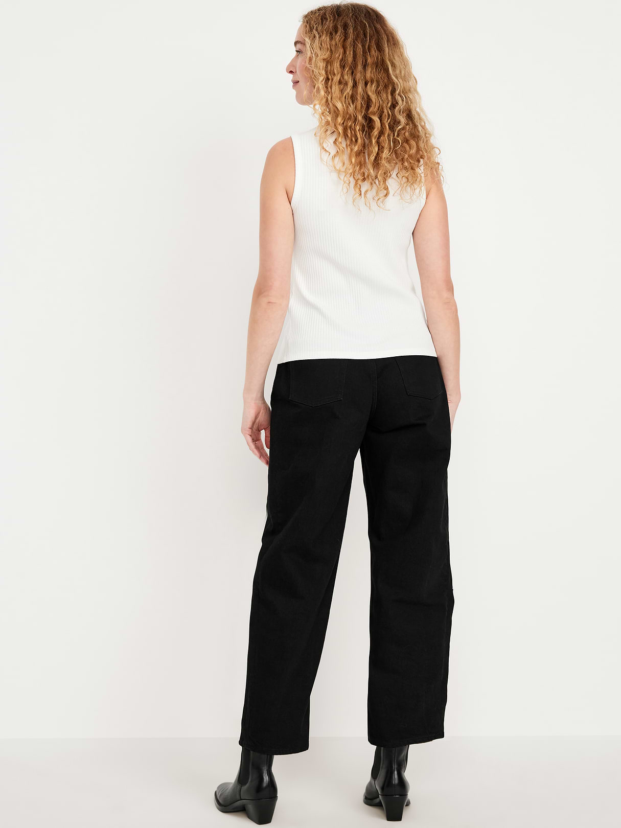 High-Waisted Baggy Barrel Ankle Jeans - Black Wash
