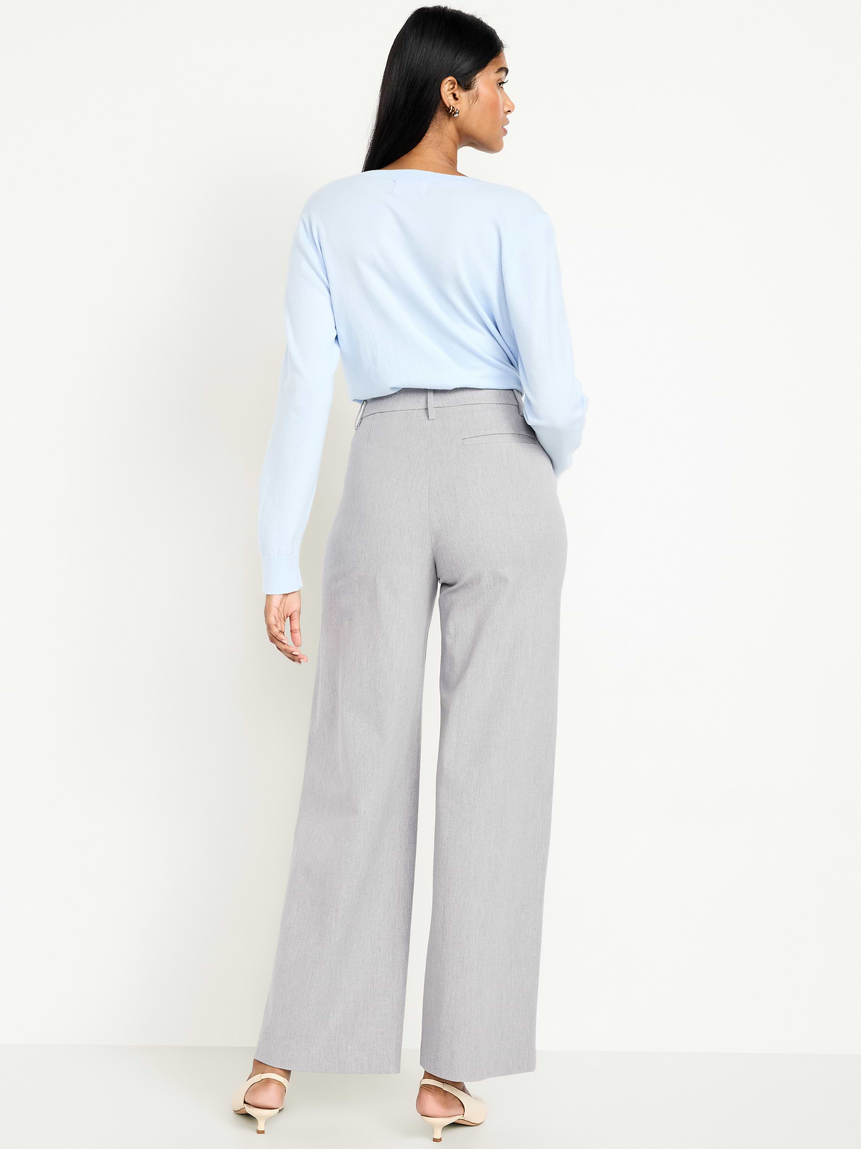 High-Waisted Pull-On Pixie Wide Leg Pants - Light Heather Gray