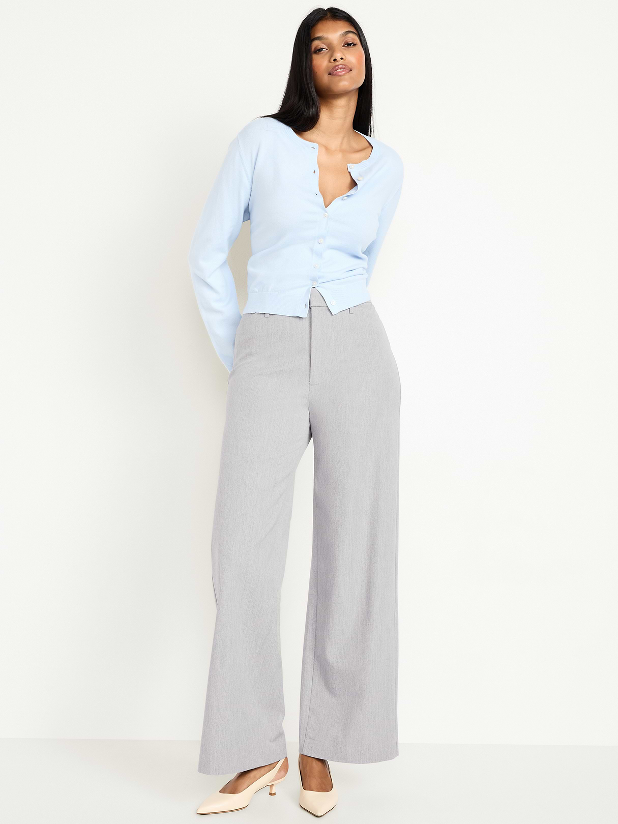 High-Waisted Pull-On Pixie Wide Leg Pants - Light Heather Gray