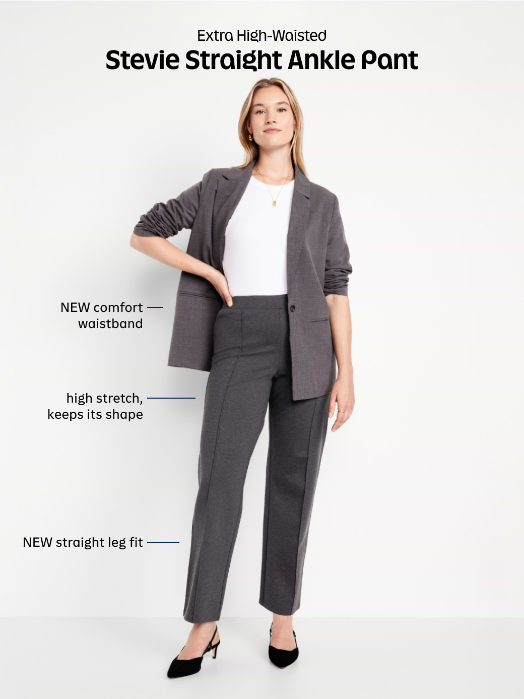 Extra High-Waisted Stevie Straight Pants - Original Gray