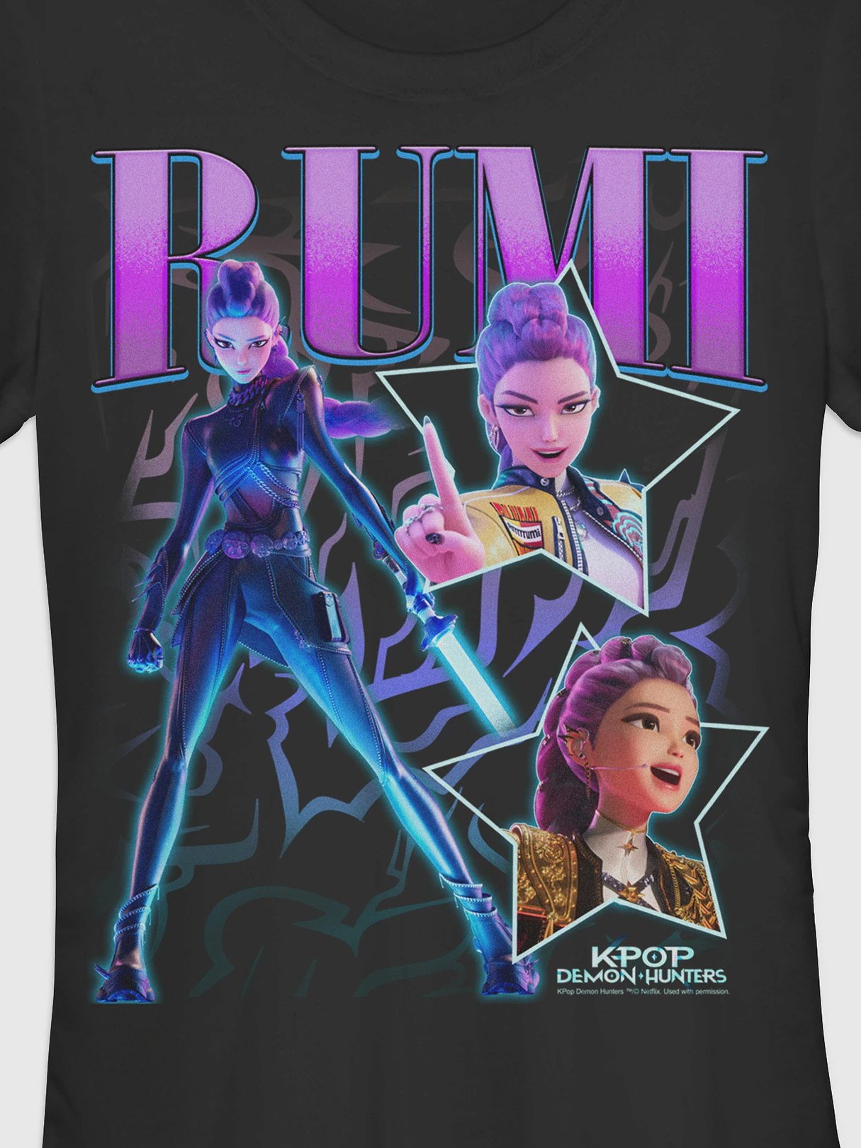 K-Pop Demon Hunters Y2K Rumi Graphic T-Shirt - Black