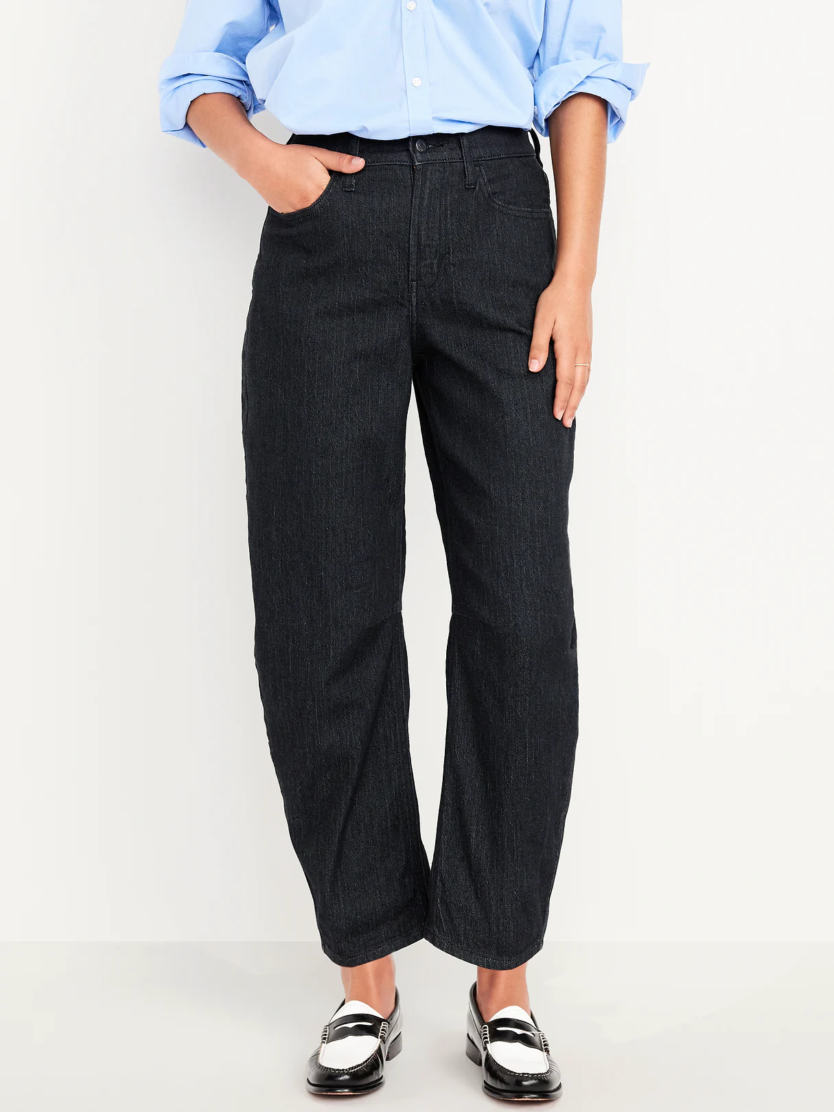 High-Waisted Wow Barrel-Leg Ankle Jeans - Washed Black