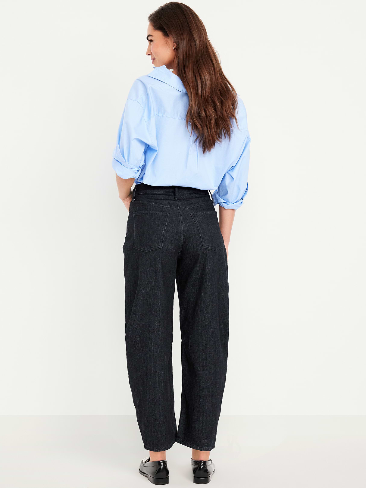 High-Waisted Wow Barrel-Leg Ankle Jeans - Washed Black