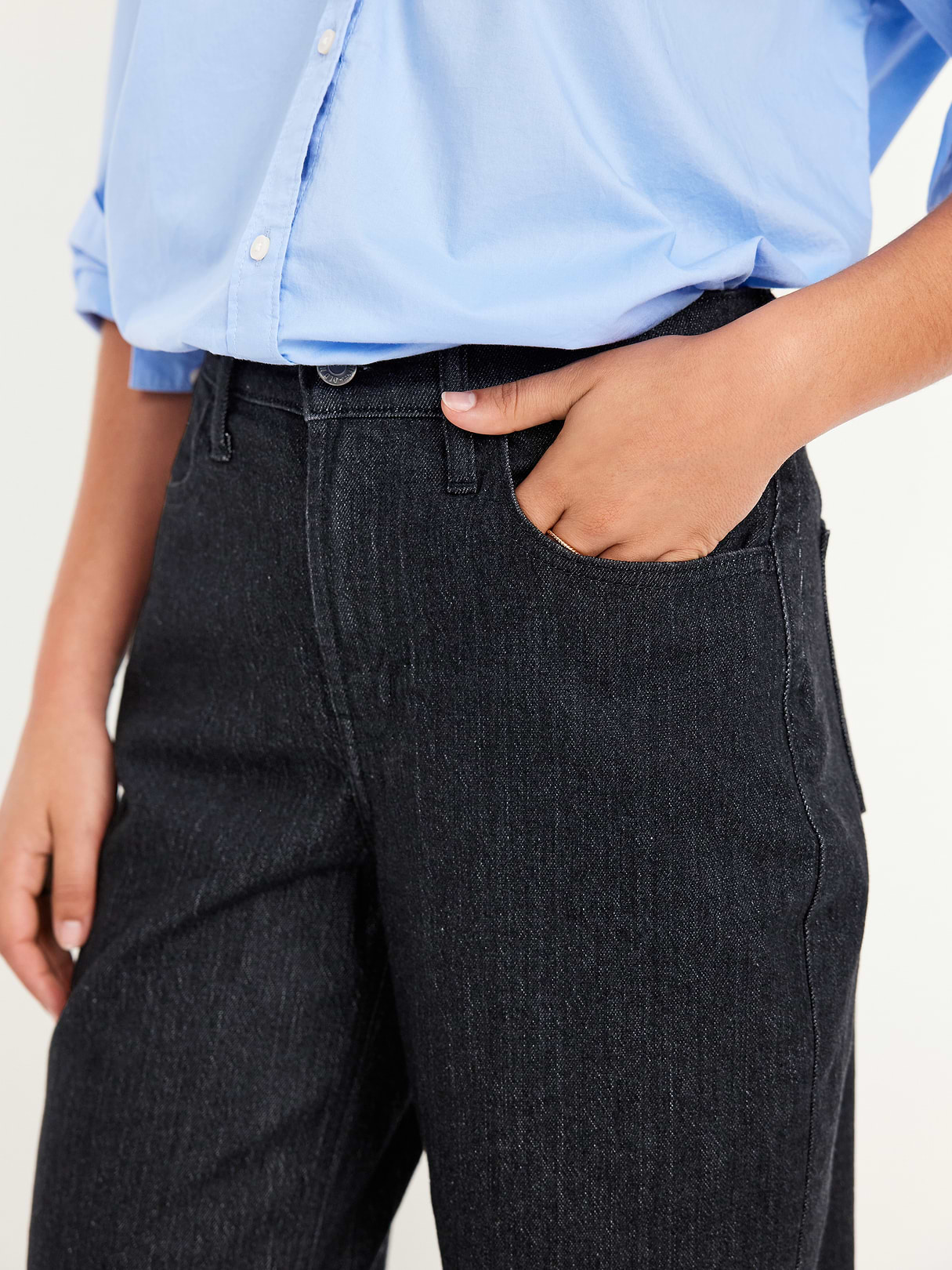 High-Waisted Wow Barrel-Leg Ankle Jeans - Washed Black