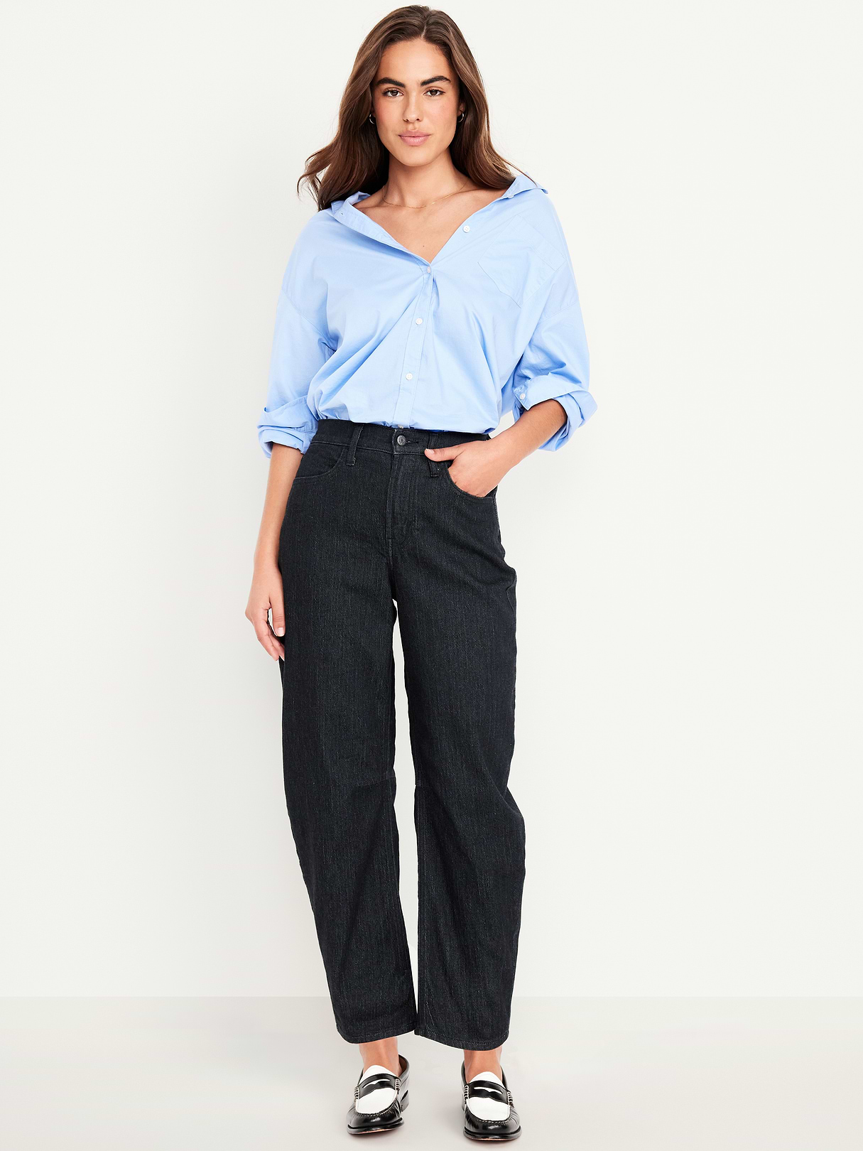 High-Waisted Wow Barrel-Leg Ankle Jeans - Washed Black