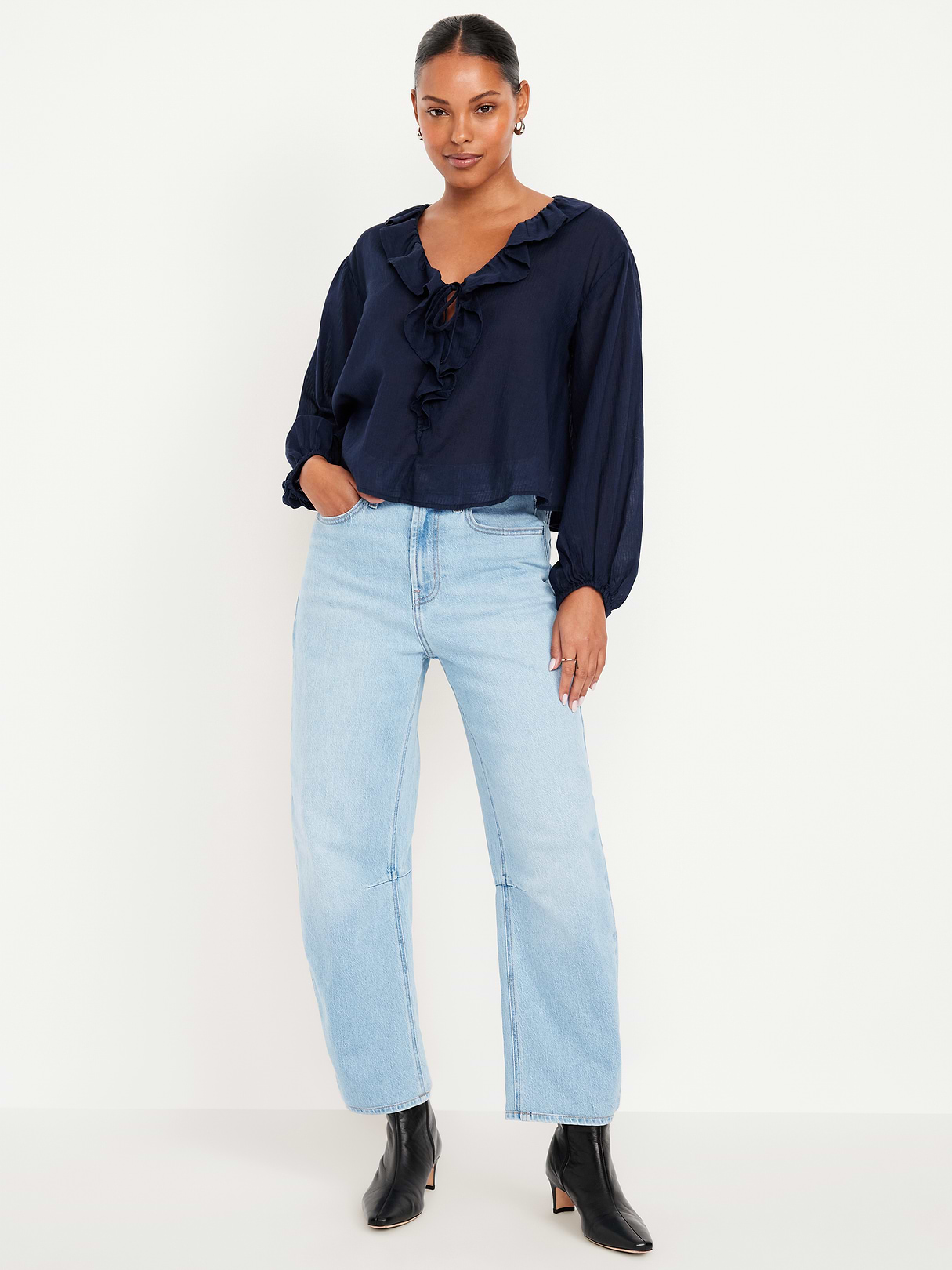 High-Waisted Wow Barrel-Leg Ankle Jeans - Summer