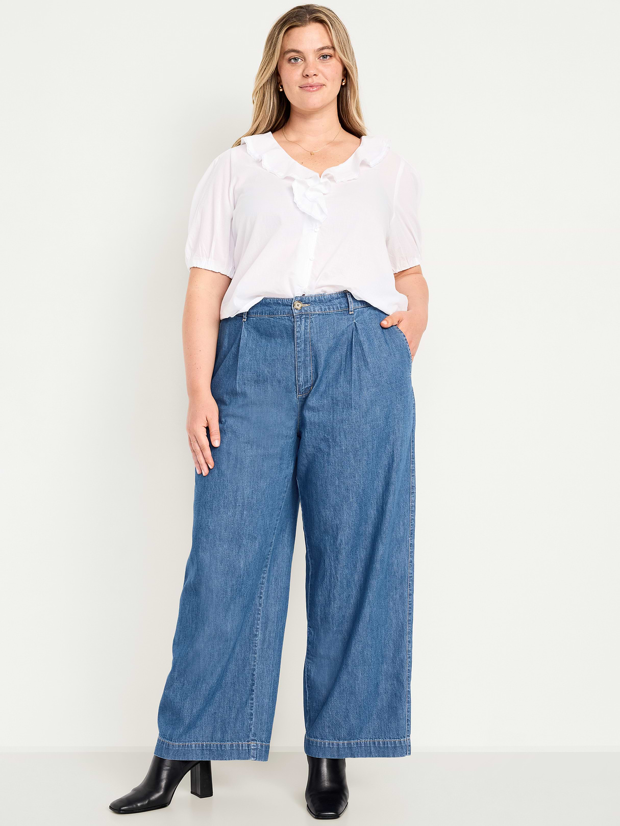 High-Waisted Taylor Trouser Wide-Leg Pants - Medium Wash