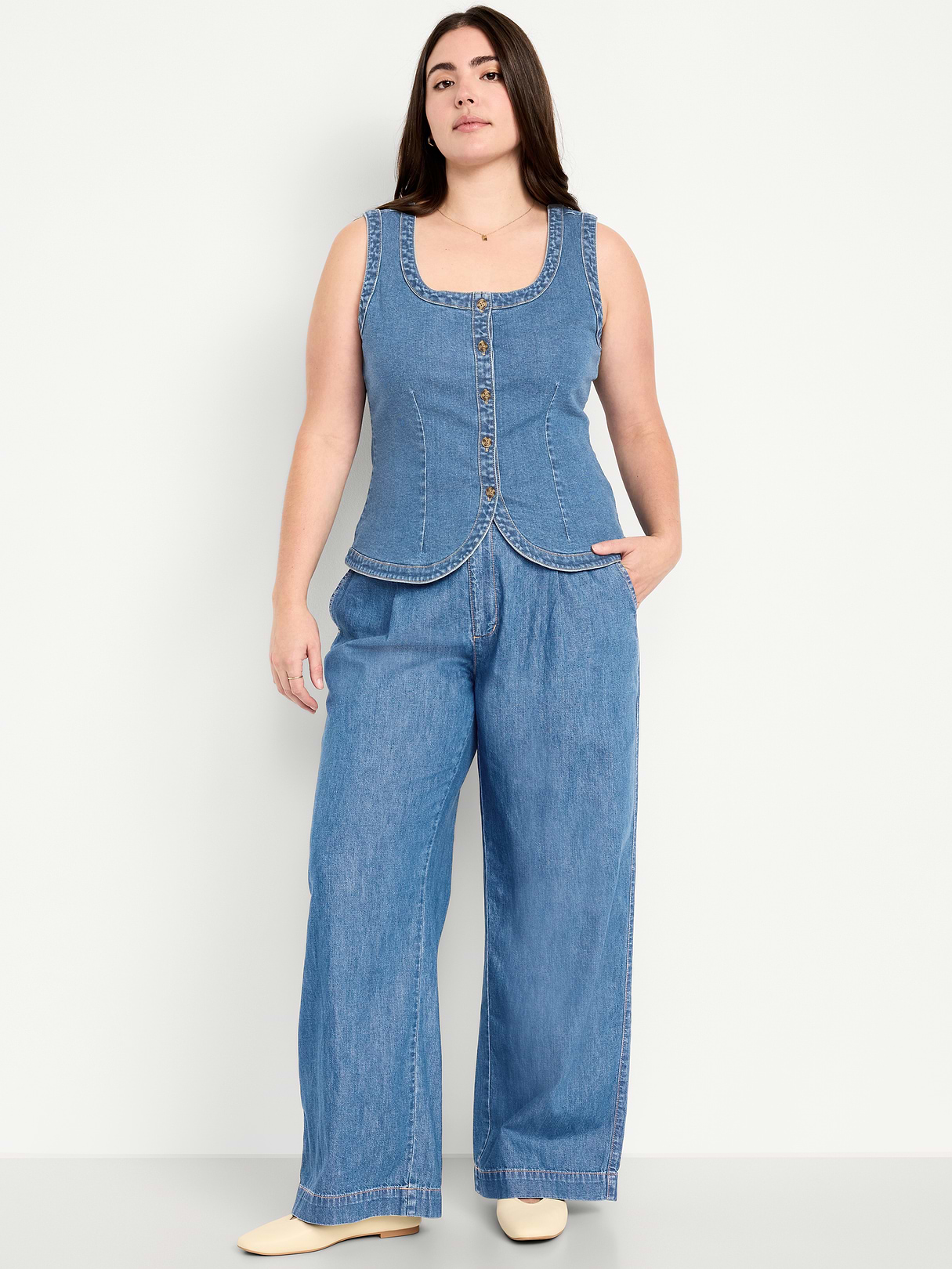 High-Waisted Taylor Trouser Wide-Leg Pants - Medium Wash