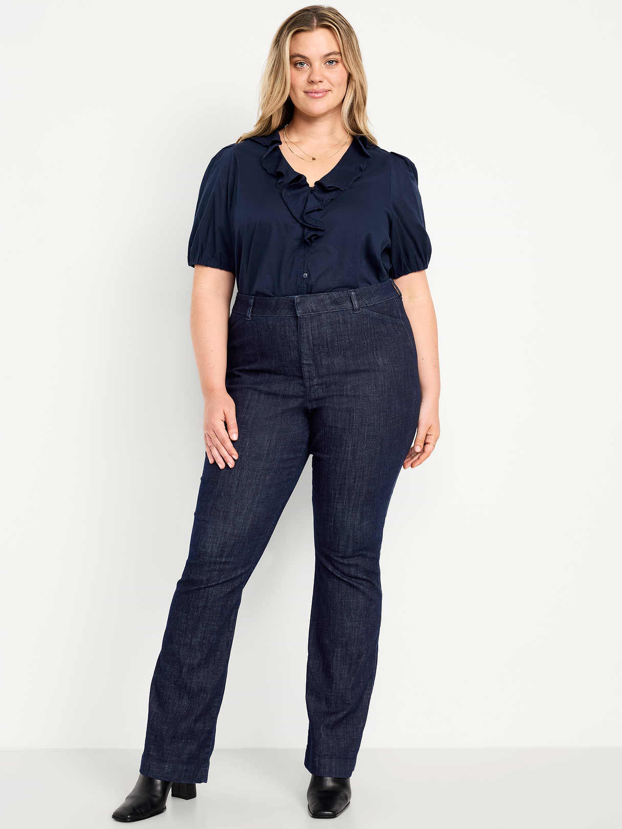 High-Waisted Pixie Flare Pants - Dark Wash