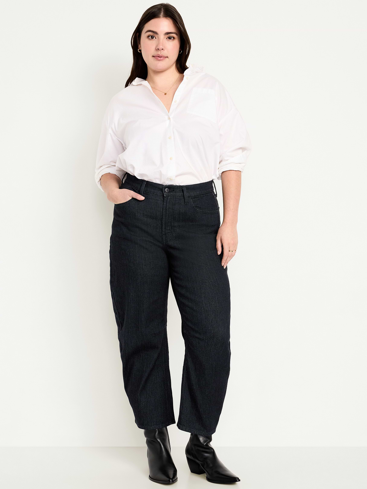 High-Waisted Wow Barrel-Leg Ankle Jeans - Washed Black