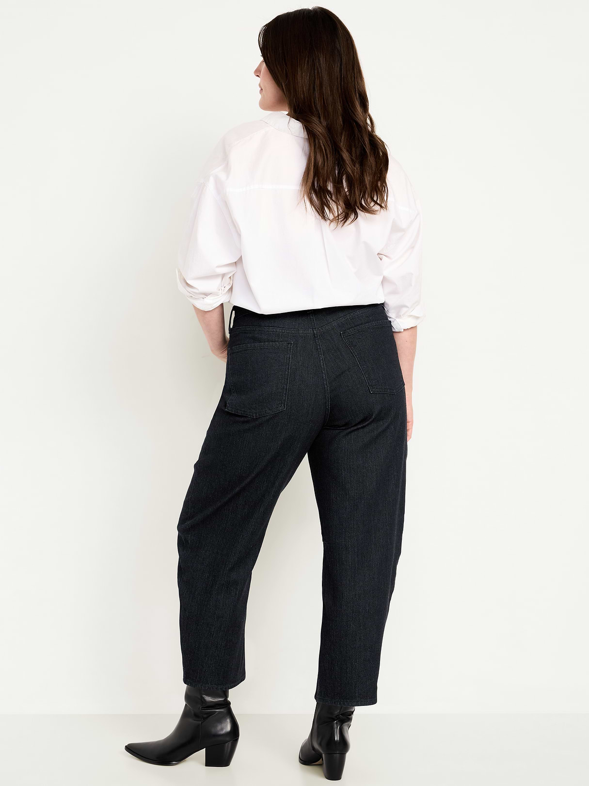 High-Waisted Wow Barrel-Leg Ankle Jeans - Washed Black