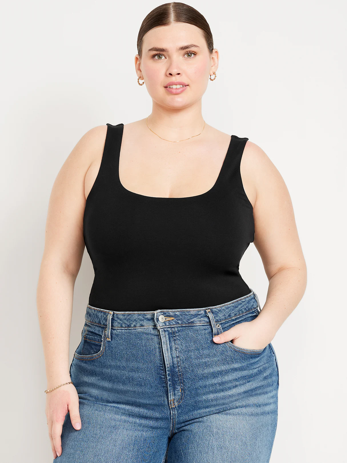 Double-Layer Scoop-Neck Bodysuit - Black Jack