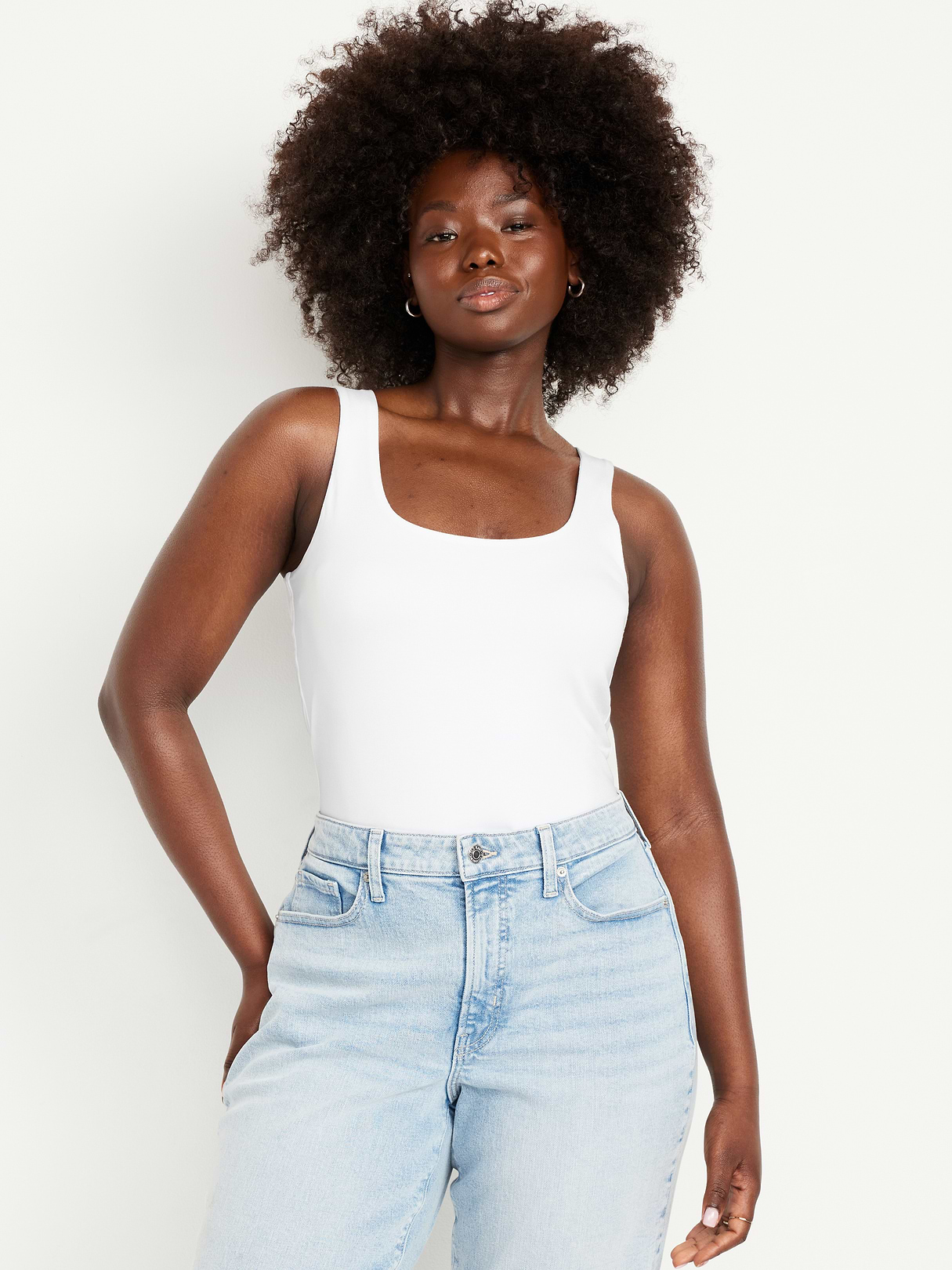 Double-Layer Scoop-Neck Bodysuit - White Lilies