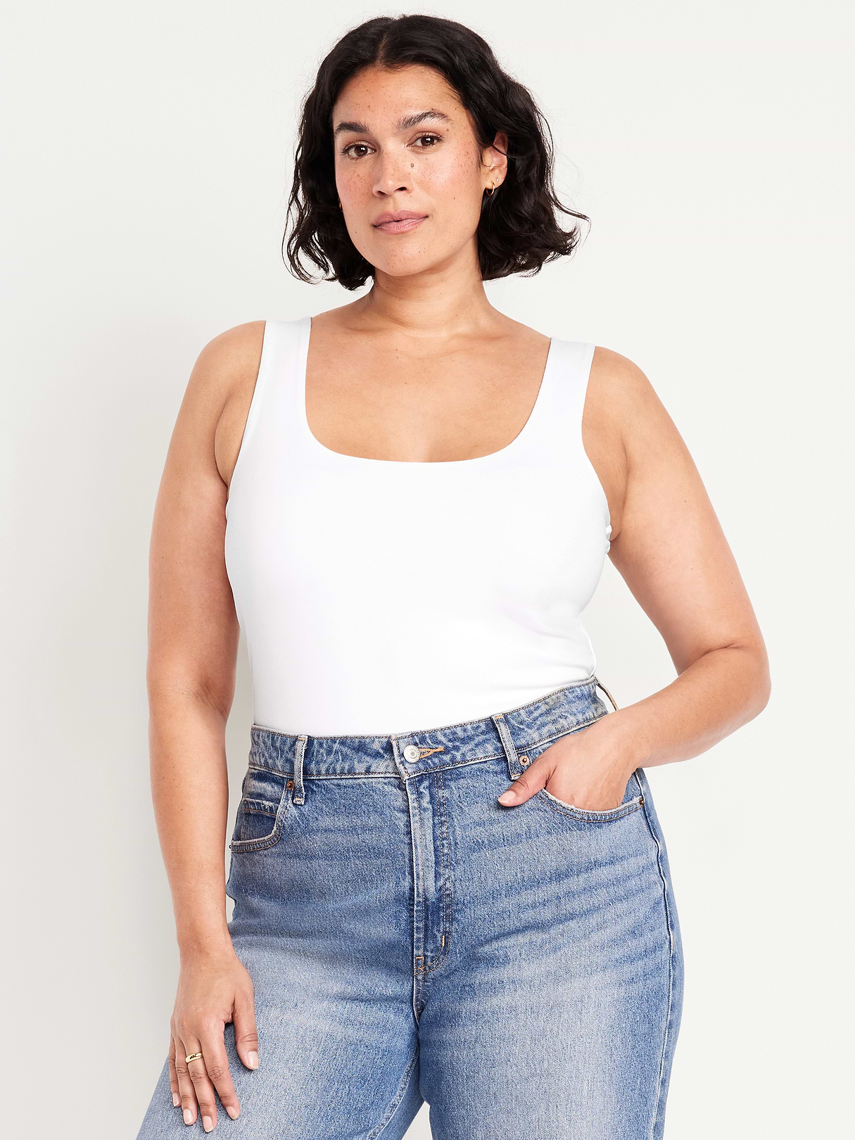 Double-Layer Scoop-Neck Bodysuit - White Lilies