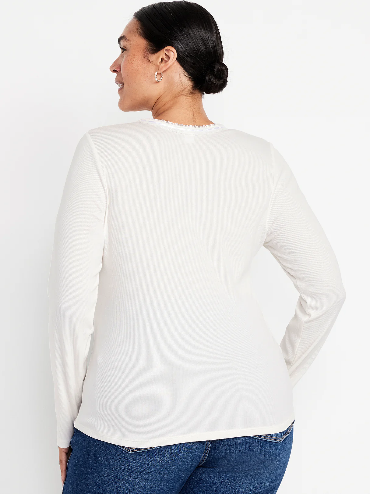Scoop-Neck Long-Sleeve Ribbed Top - Sea Salt