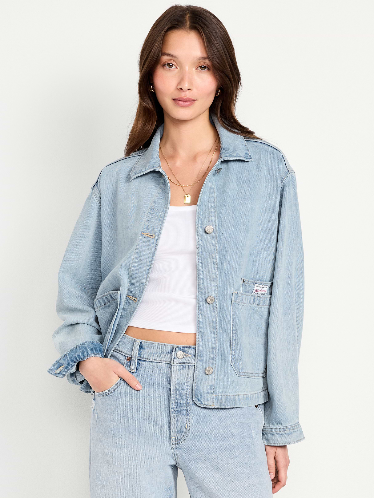 Cropped Jean Chore Jacket - Light Wash