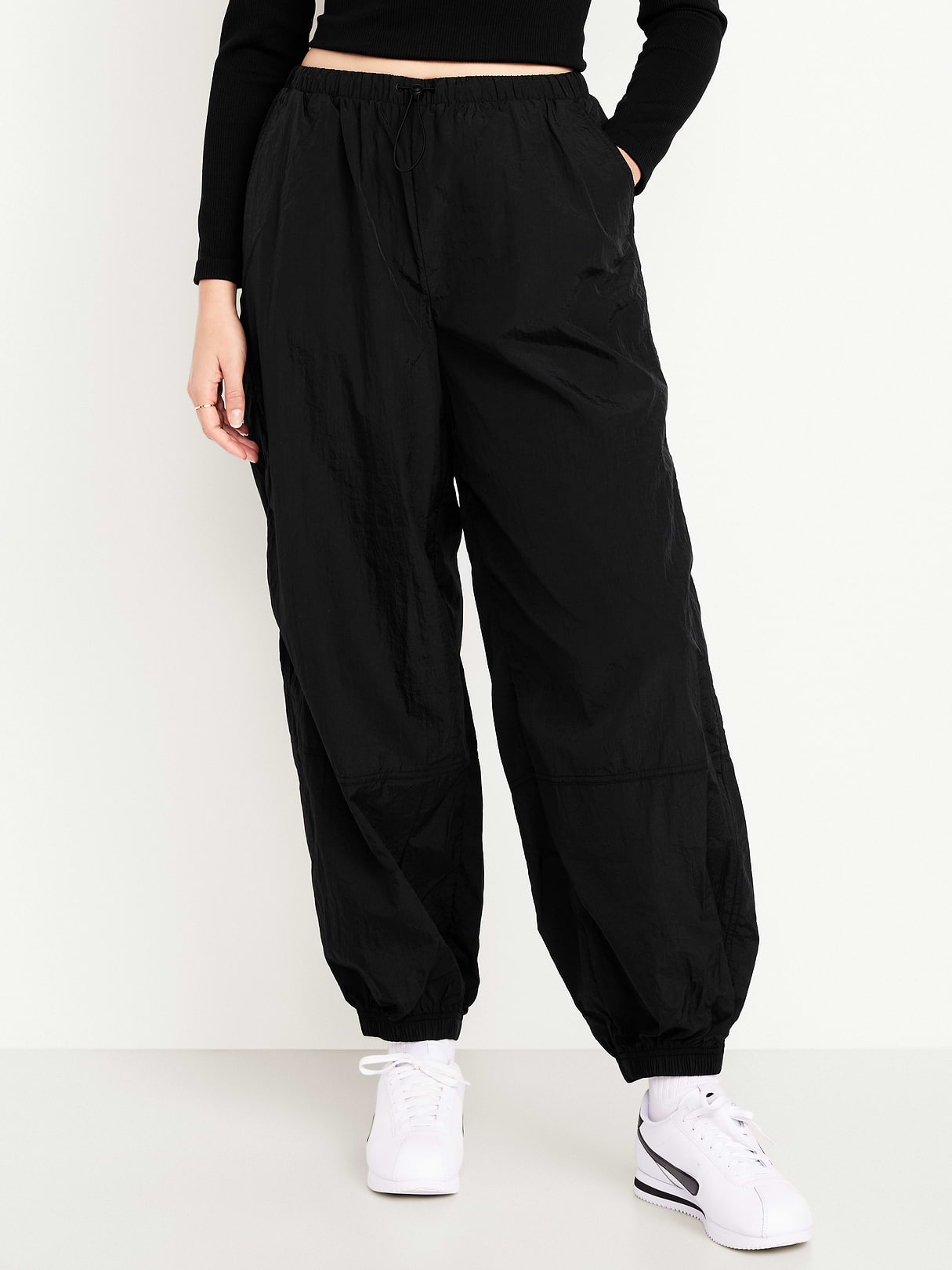Pull-On Windbreaker Parachute Pants - Black Jack