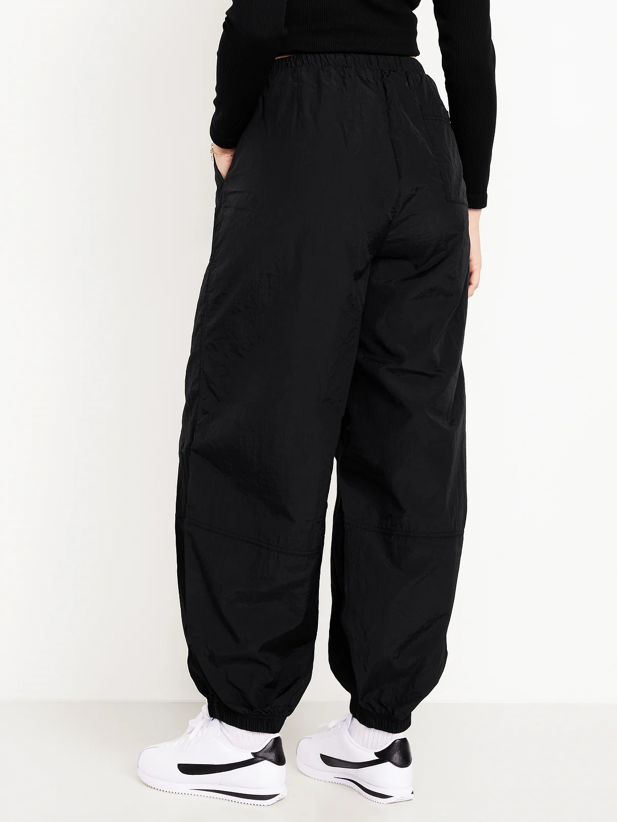 Pull-On Windbreaker Parachute Pants - Black Jack