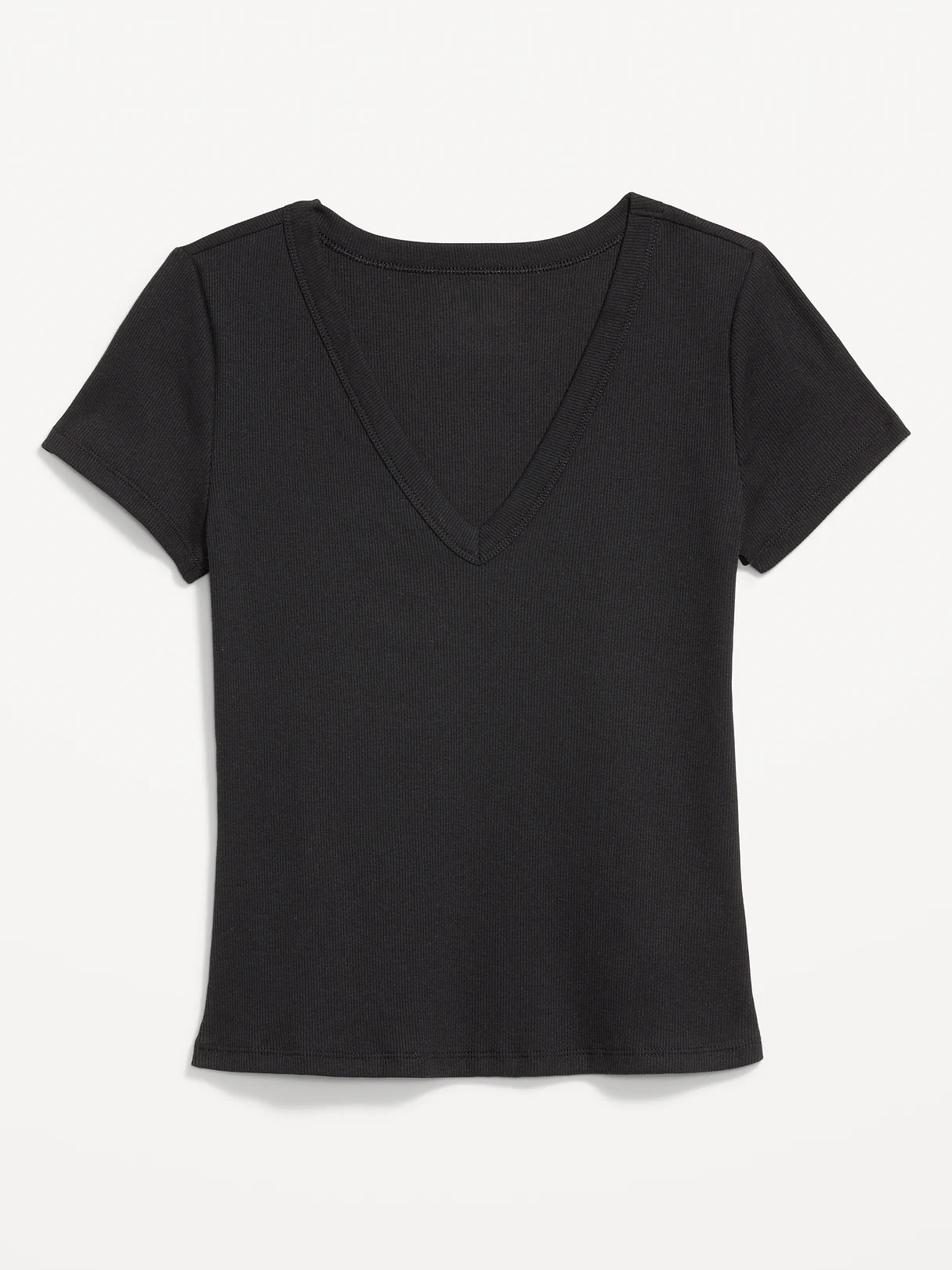 Snug Crop V-Neck Ribbed T-Shirt - Light Black Heather