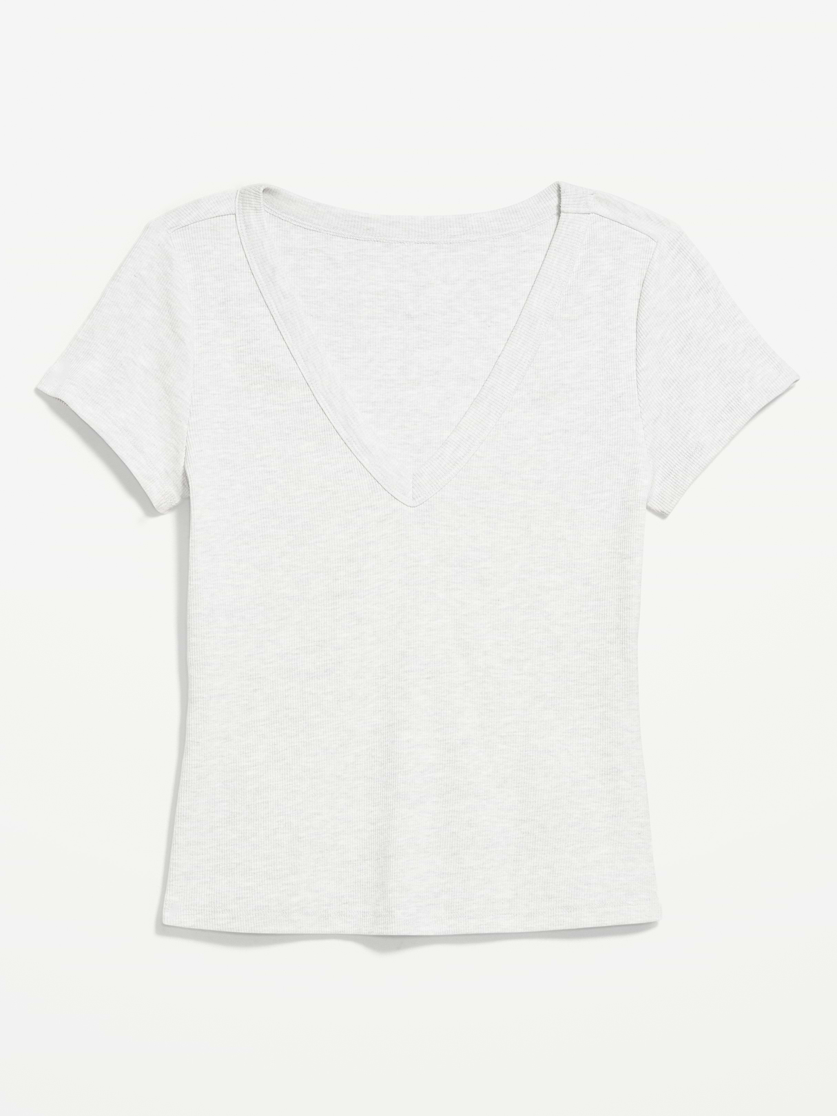 Snug Crop V-Neck Ribbed T-Shirt - Light Gray Heather