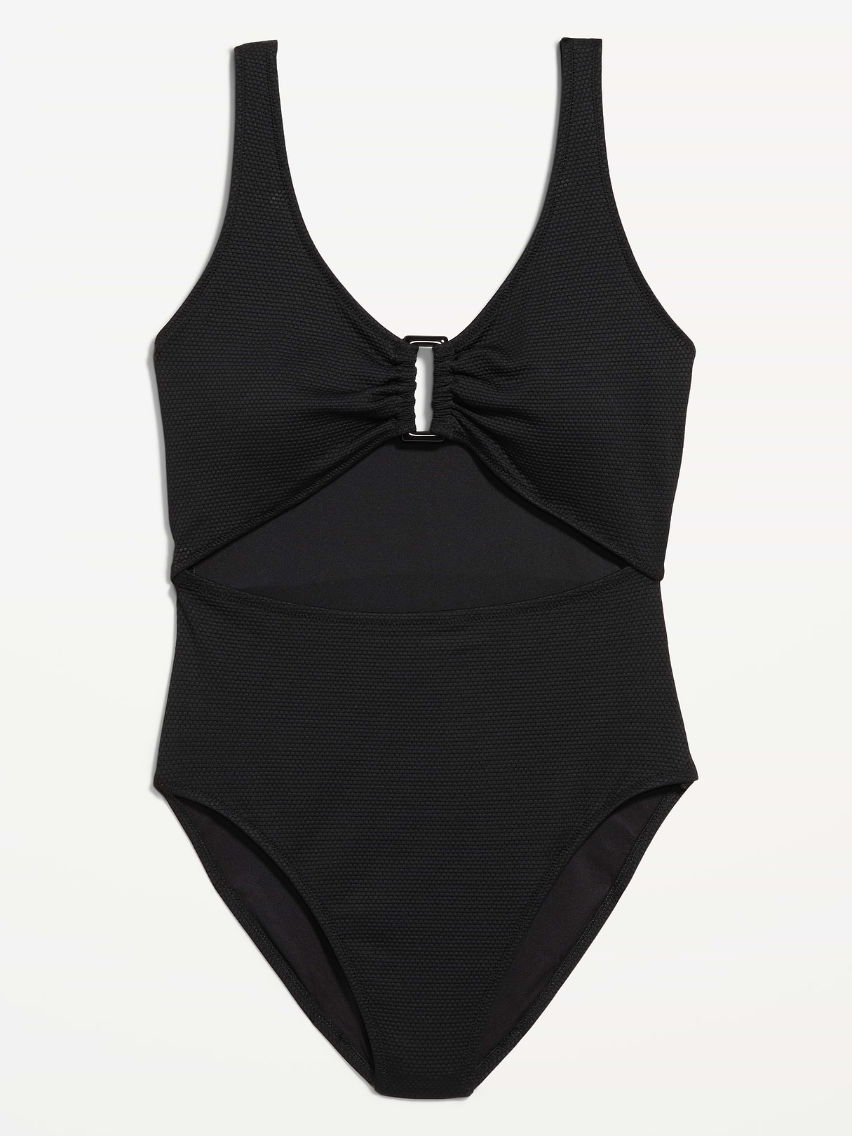 Textured One-Piece Cut-Out Swimsuit - Black Jack
