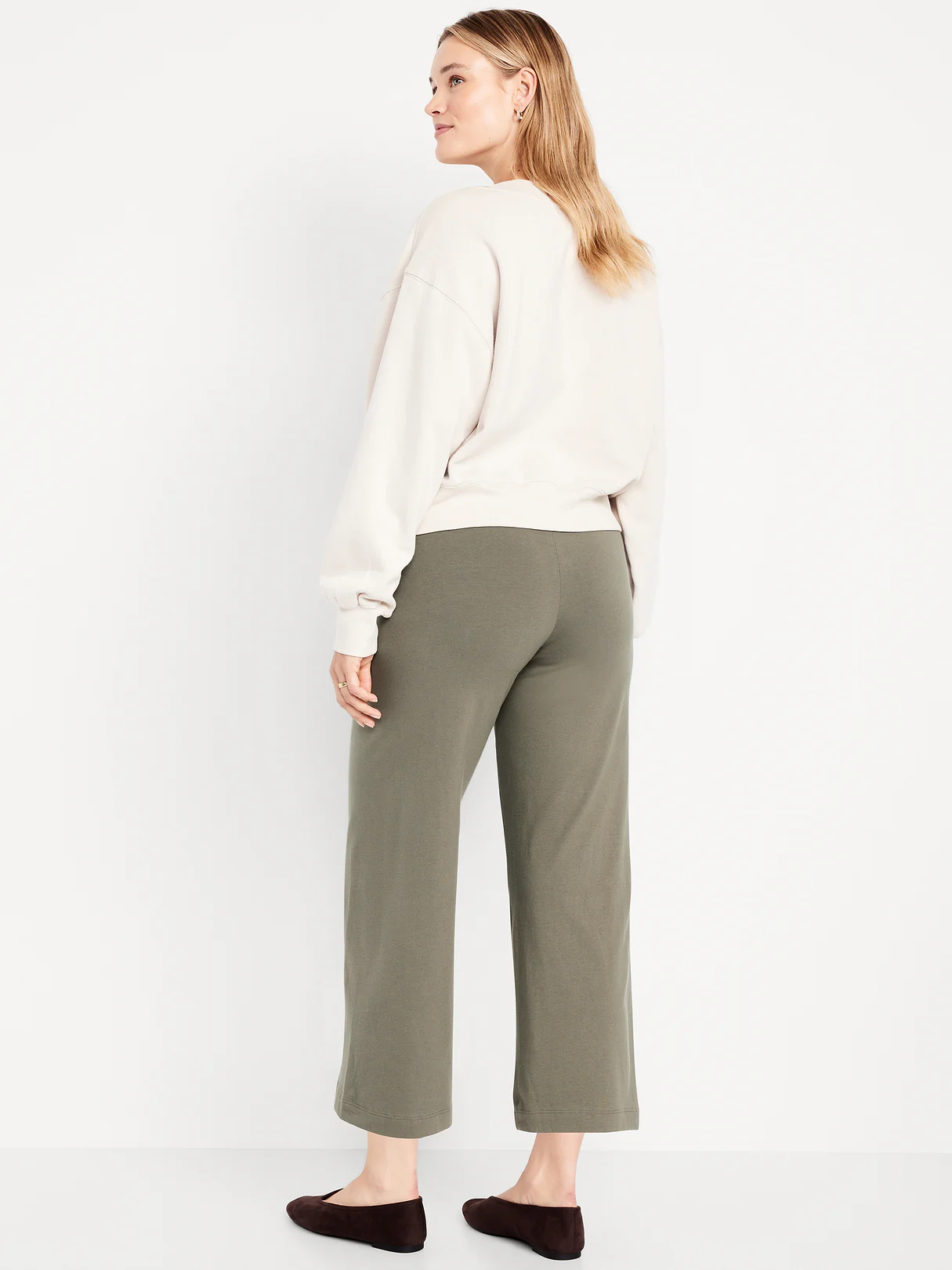 High-Waisted Fashion Wide-Leg Cropped Leggings - Stone Wall