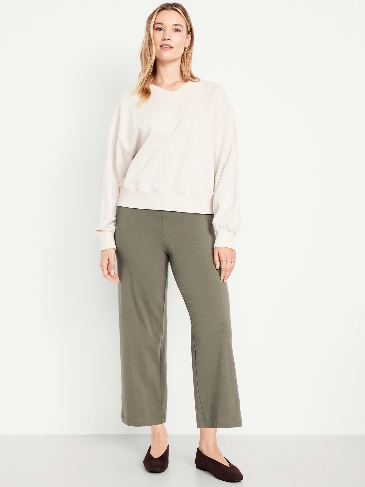 High-Waisted Fashion Wide-Leg Cropped Leggings - Stone Wall
