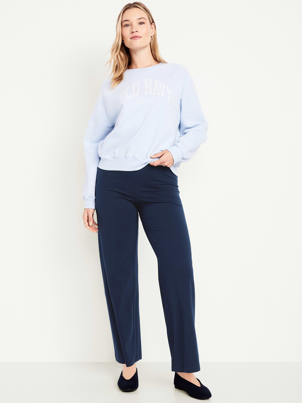 High-Waisted Fashion Wide-Leg Leggings - Navy Blue