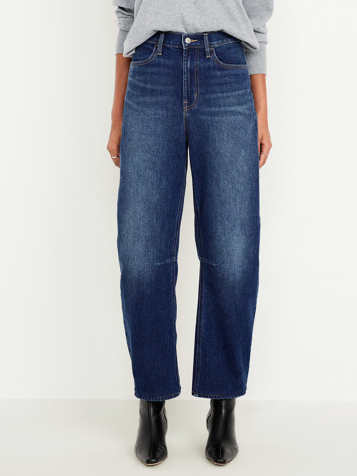 High-Waisted Wow Barrel-Leg Ankle Jeans - Dark Wash