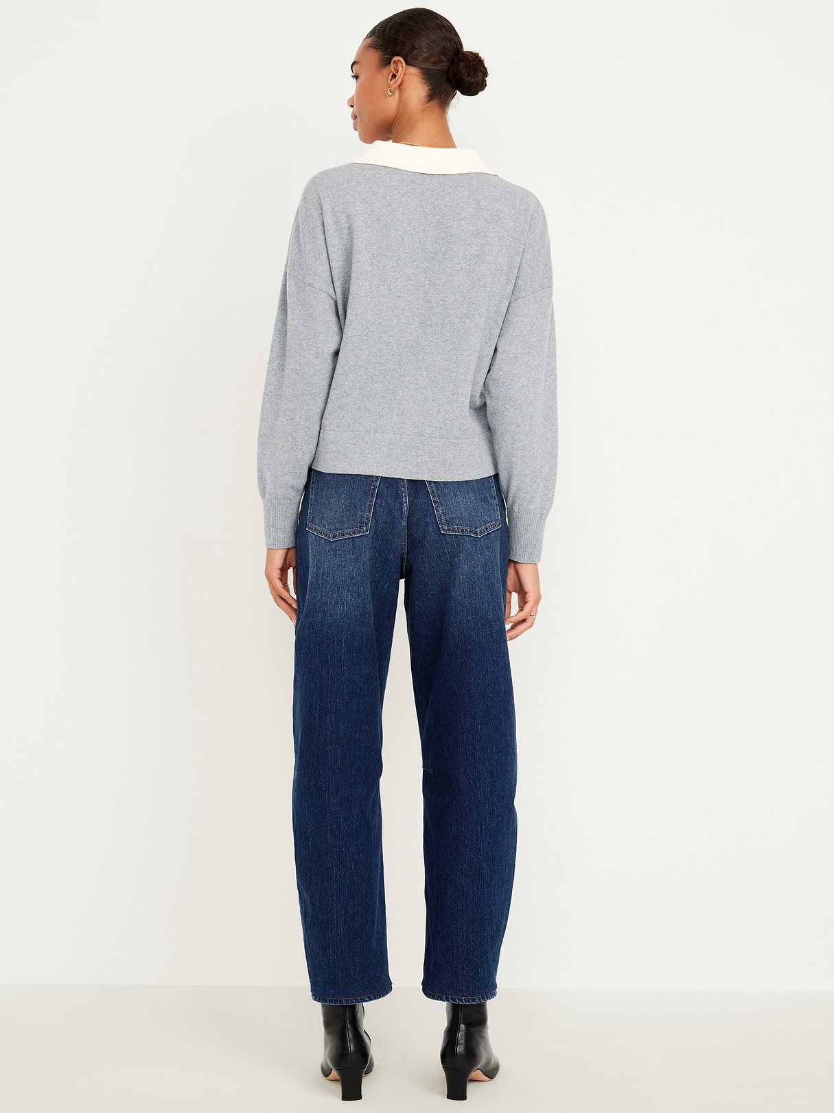 High-Waisted Wow Barrel-Leg Ankle Jeans - Dark Wash