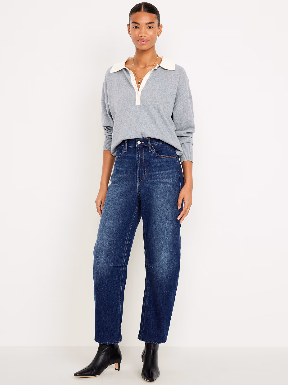 High-Waisted Wow Barrel-Leg Ankle Jeans - Dark Wash