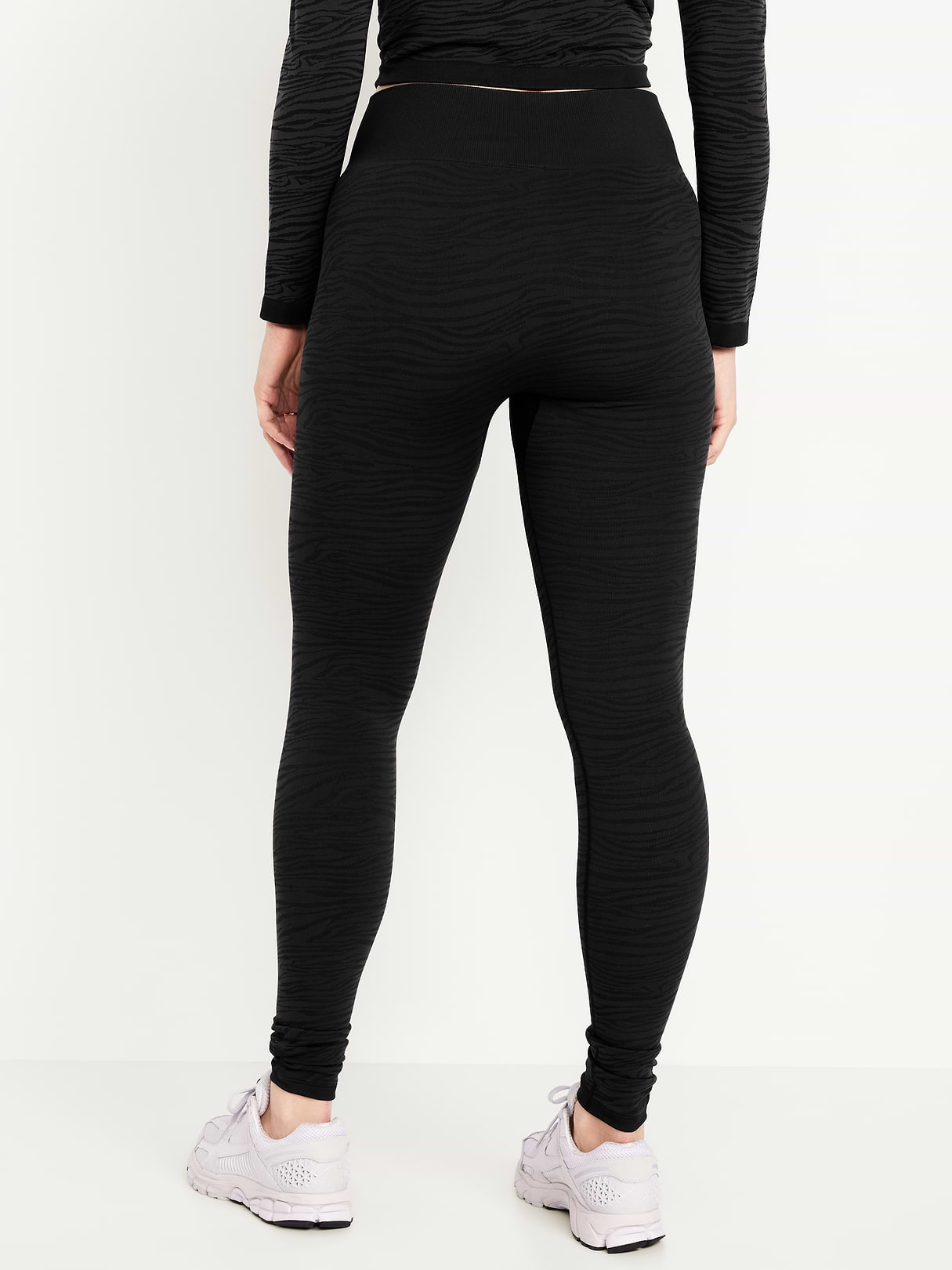 High-Waisted Seamless Jacquard Leggings - Black Jack