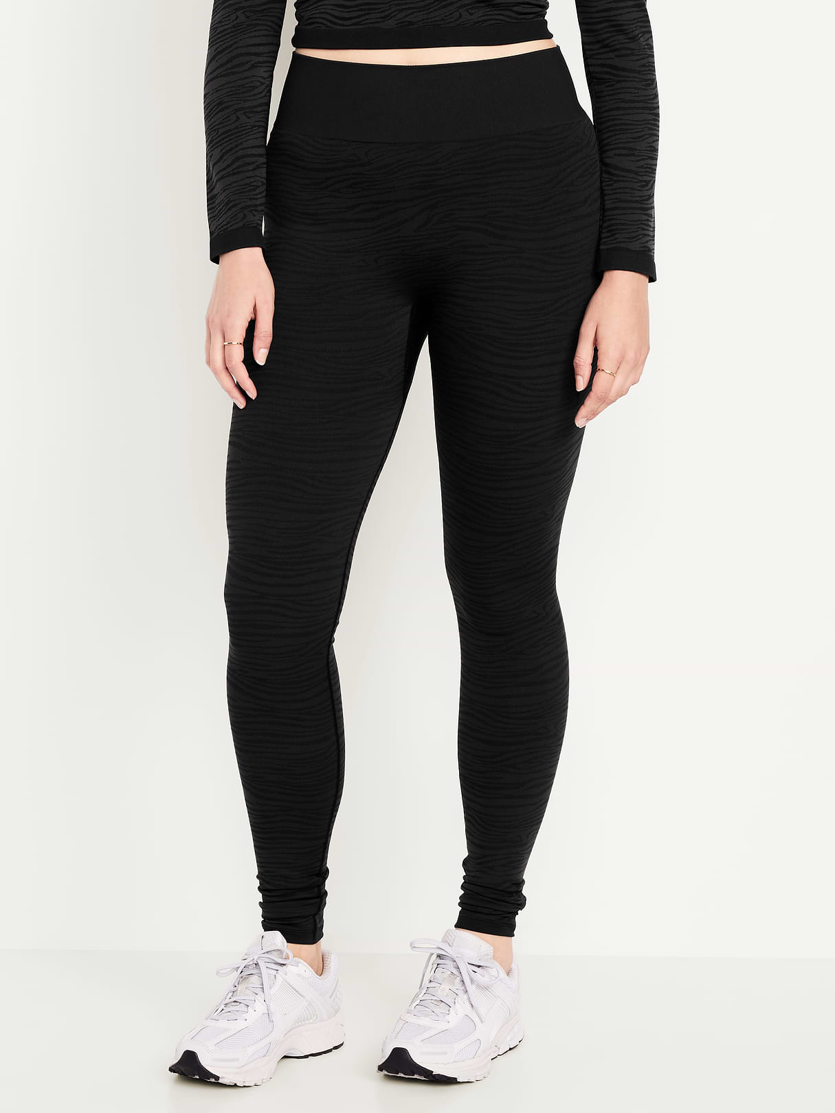 High-Waisted Seamless Jacquard Leggings - Black Jack