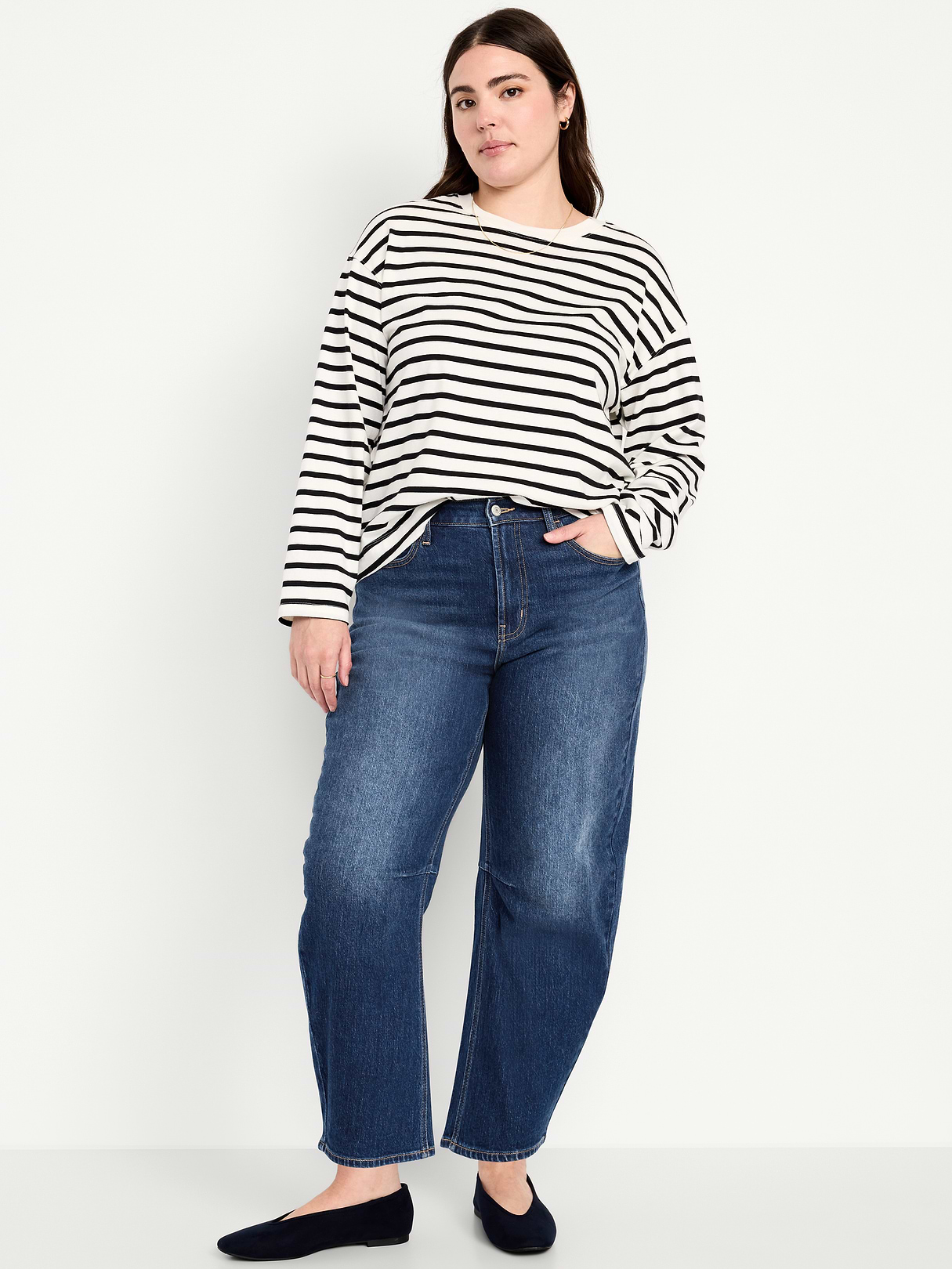 High-Waisted Wow Barrel-Leg Ankle Jeans - Dark Wash