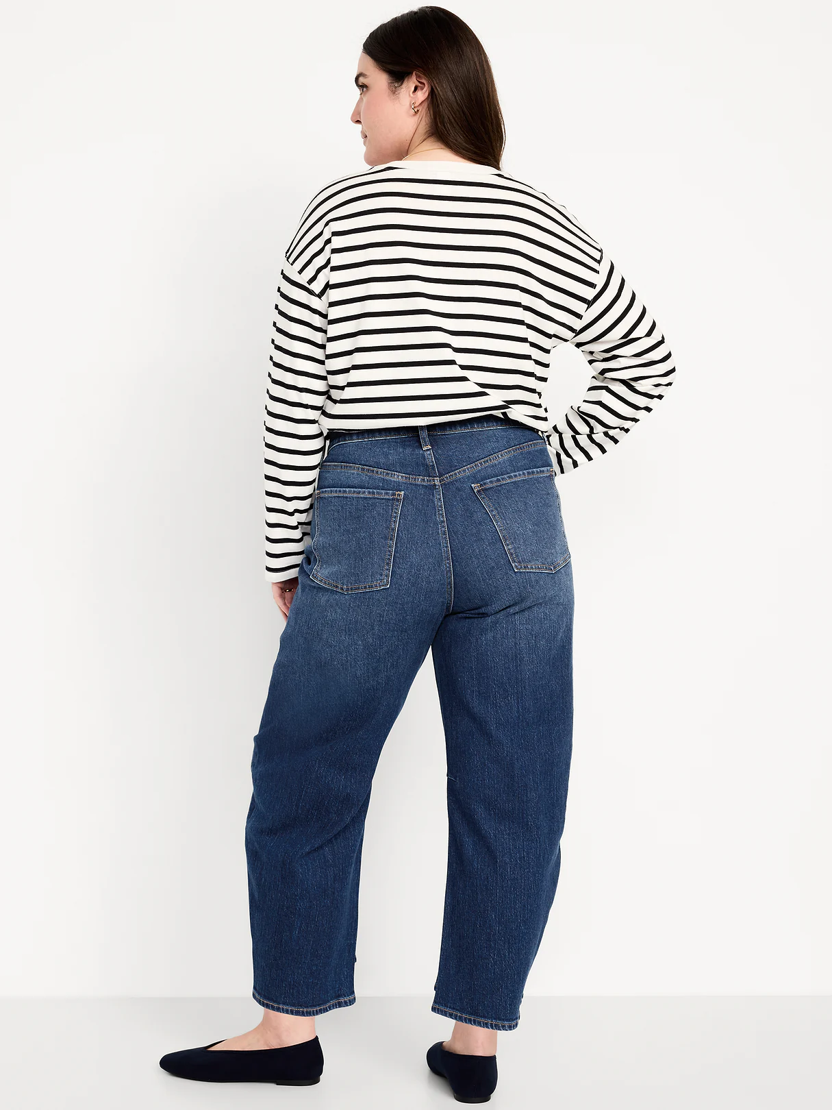 High-Waisted Wow Barrel-Leg Ankle Jeans - Dark Wash