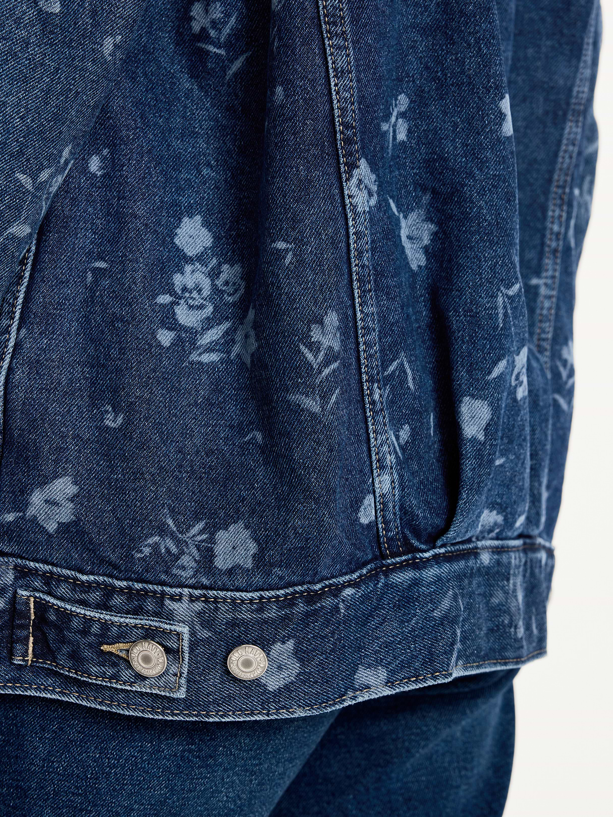 Oversized Floral Print Jean Trucker Jacket - Indigo