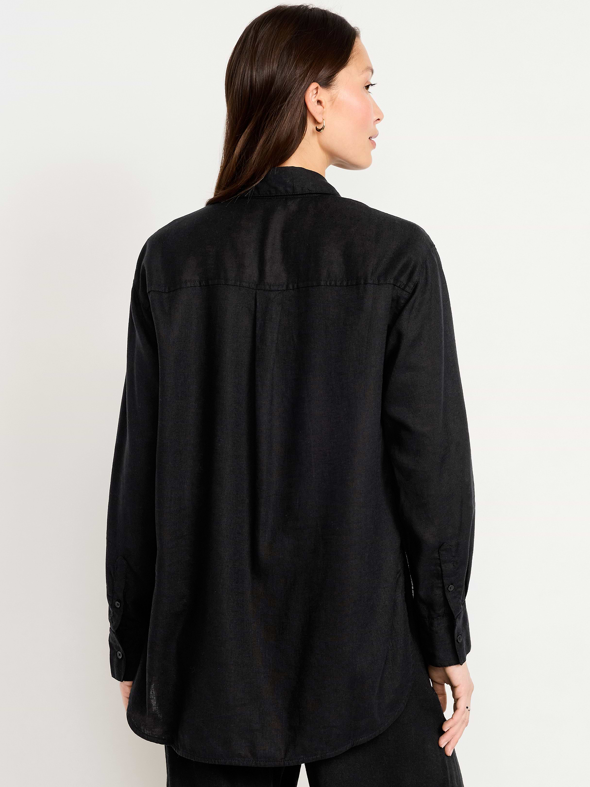 Linen-Blend Loose Button-Down Shirt - Black Jack