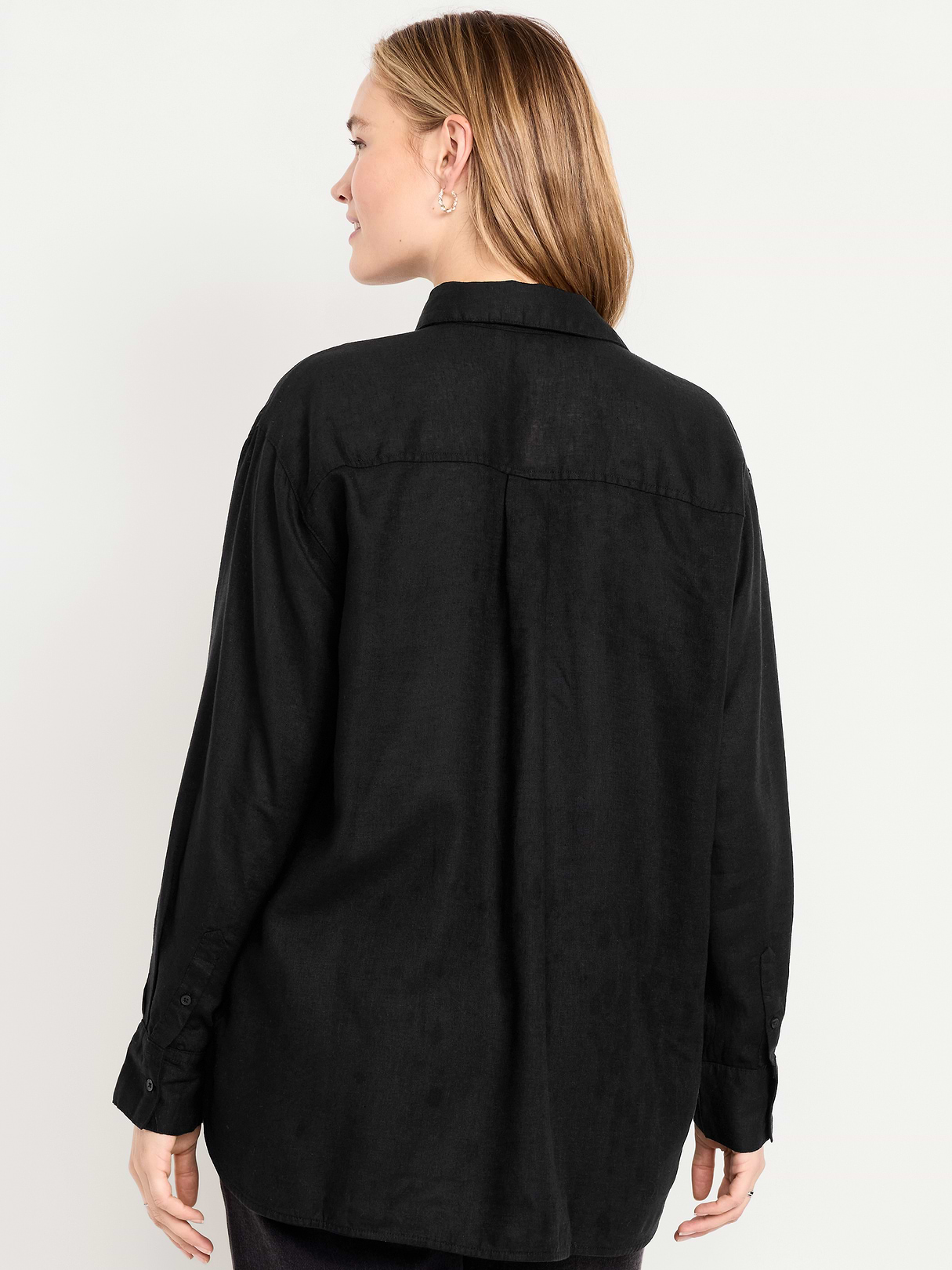 Linen-Blend Loose Button-Down Shirt - Black Jack